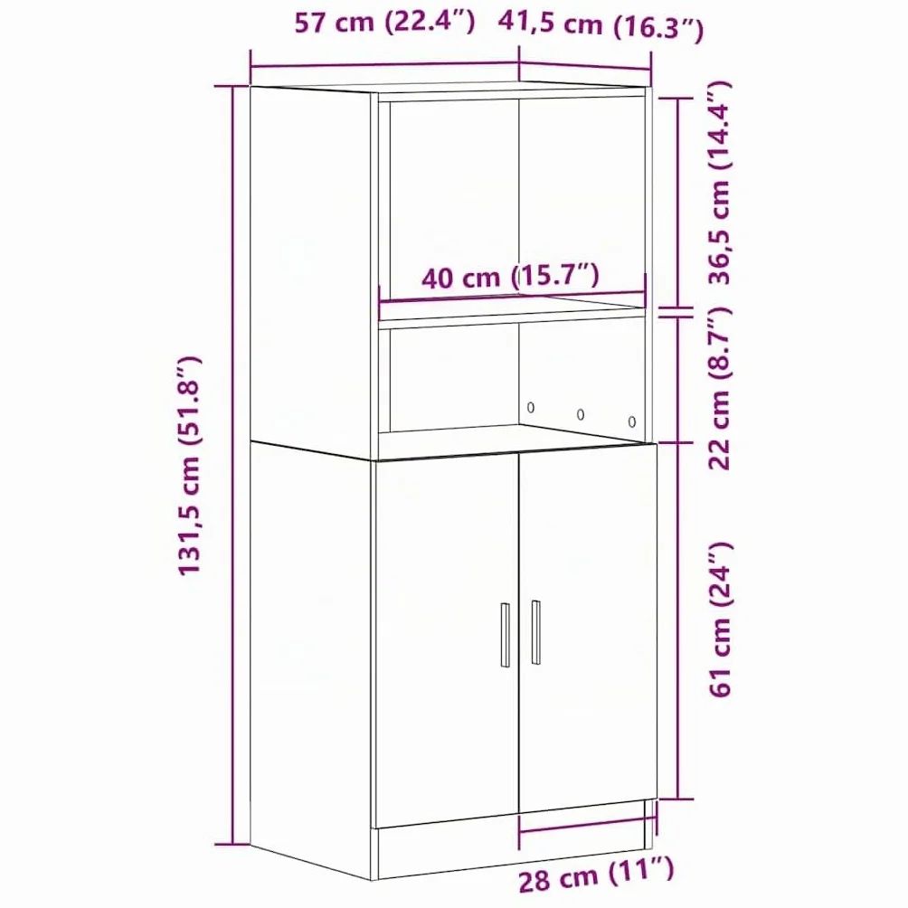 vidaXL Mueble de Cocina Madera ingeniería Roble Sonoma 57x41,5x131,5cm, aparador de Cocina, Armario de almacenaje de Cocina, aparador de almacenaje de Cocina