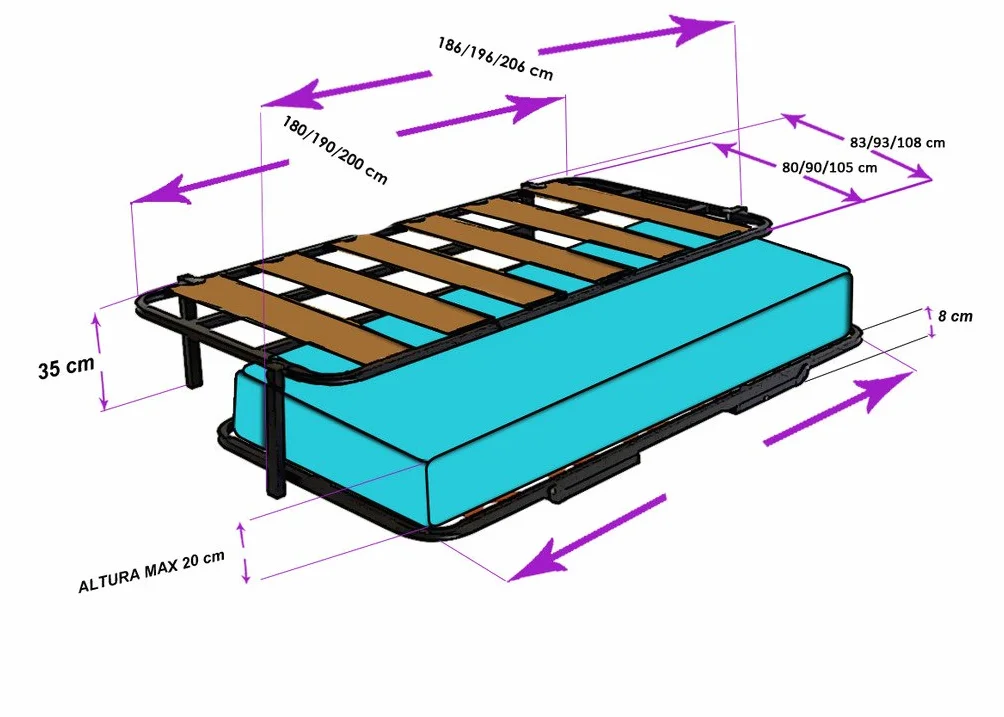 Hogar 24 Cama Nido con 2 somieres Estructura Reforzada Doble Barra Superior + Patas, Acero, 90x190 cm