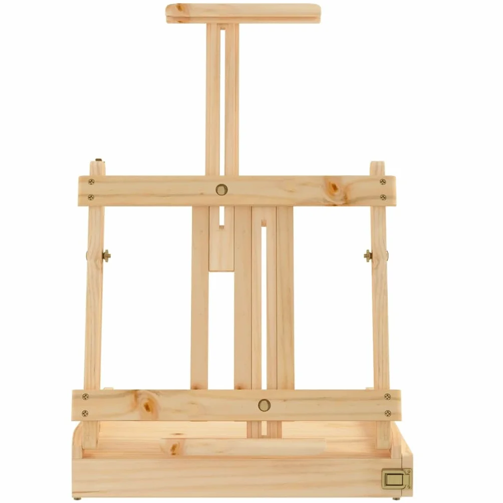 Caballete de mesa con cajón de madera maciza de pino 41,5 x 37 x 12 cm, altura regulable y plegable para lienzo de hasta 87,5 cm, móvil para atelier, taller y clases
