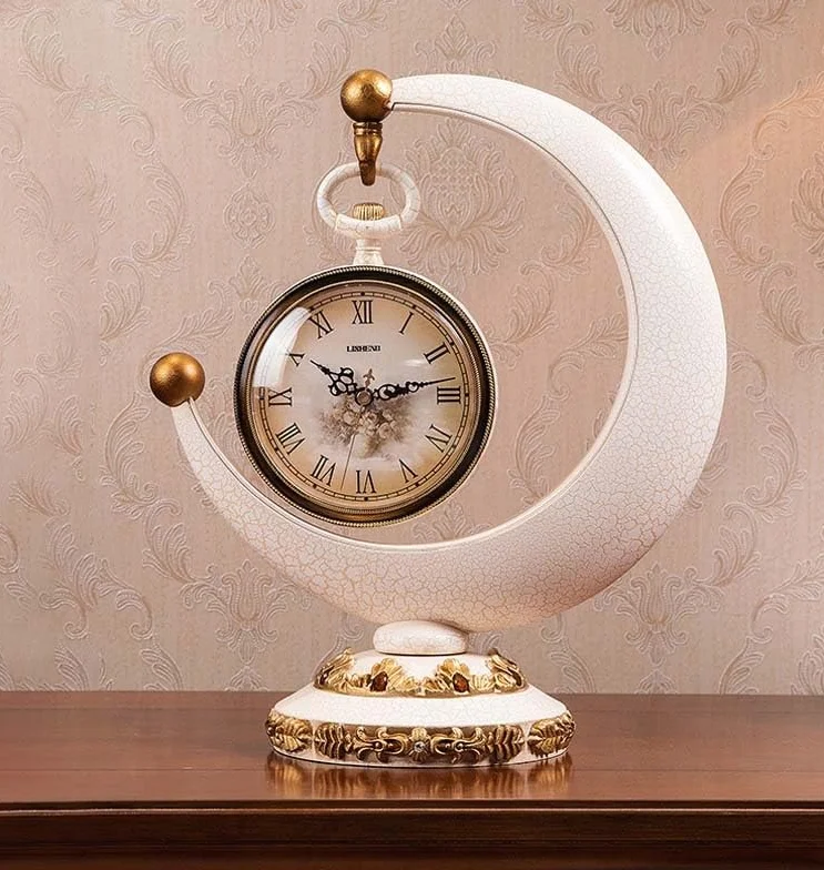 Reloj de repisa, Reloj de Escritorio sin tictac, Estilo Retro Europeo, Funciona con Pilas, Ideal for Sala de Estar, Dormitorio, Oficina, hogar, decoración de Interiores.(A)