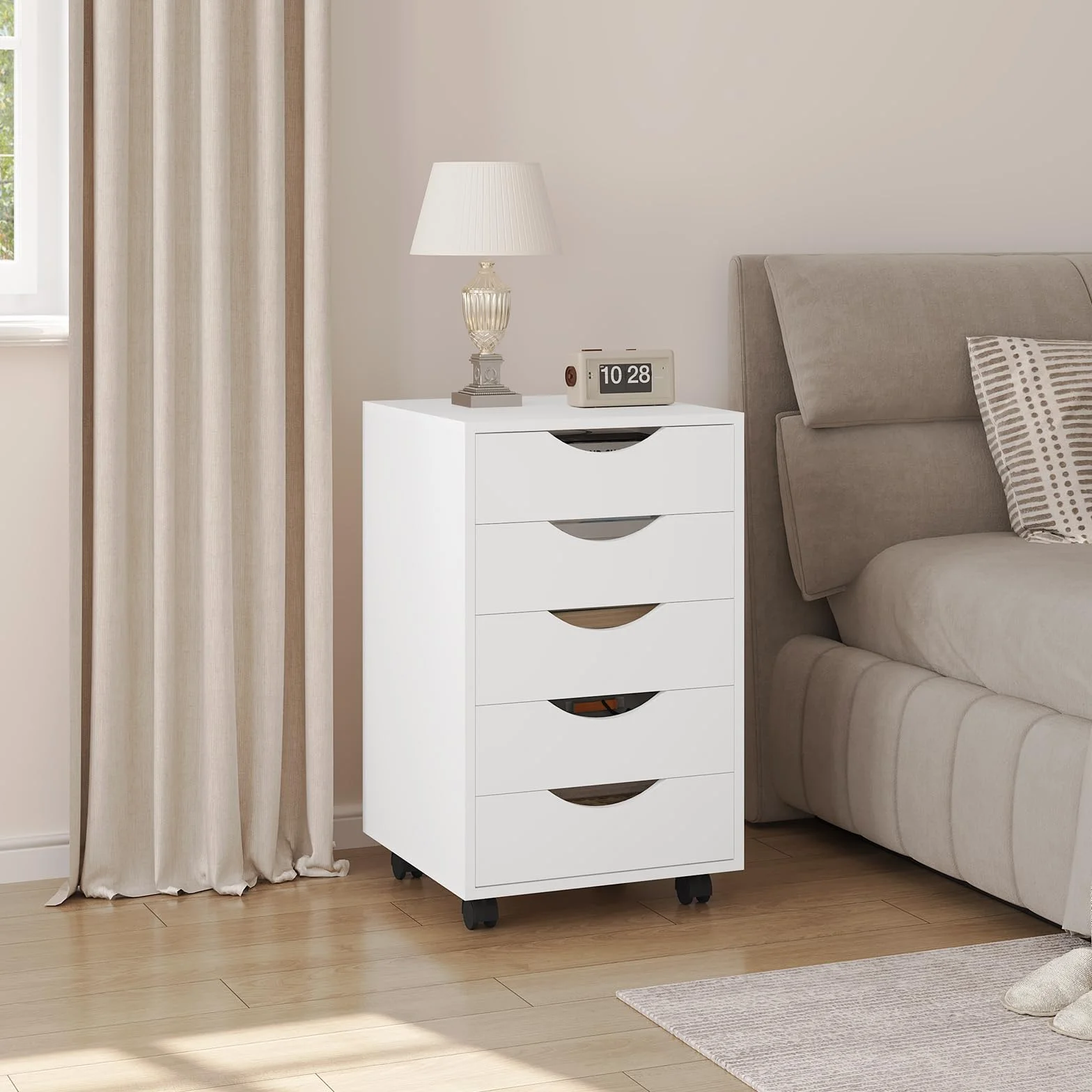 WOLTU Cajonera de Escritorio con 5 Cajones, Armario Archivador con Ruedas, Cajonera Rodante para Despacho, Cómoda Móvil, Mueble Archivador Oficina y Estudio, Blanco, 40x40x66,5 cm, ASK14ws