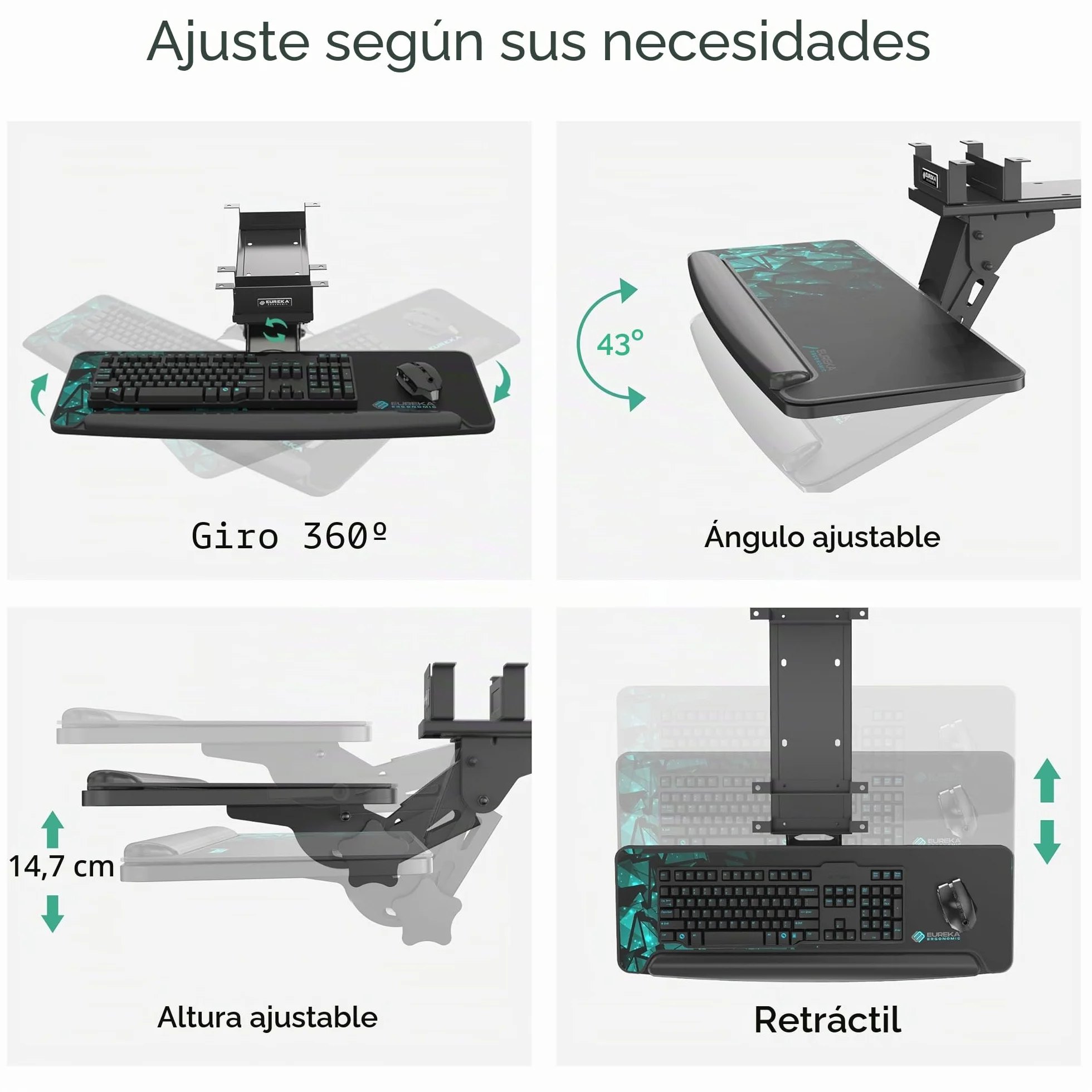 EUREKA ERGONOMIC Bandeja para Teclado Altura Ajustable y diseño de ángel Plataforma para Teclado Plataforma retráctil para Escritorio Estante Giratorio diseño ergonómico (Rojo)