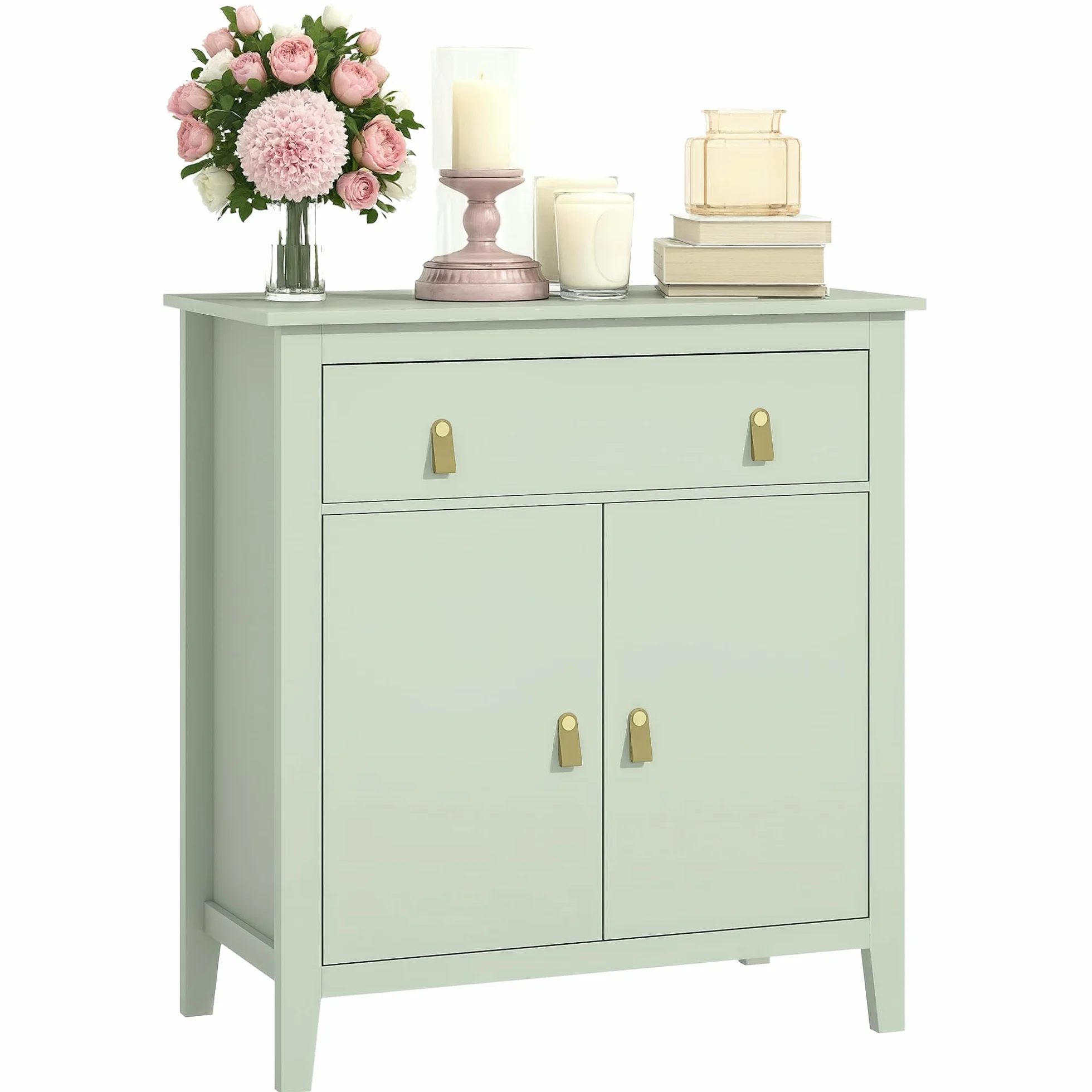 HOMCOM Aparador de 2 Puertas Moderno con Cajón Estante Ajustable 80x40x90 cm Verde Claro