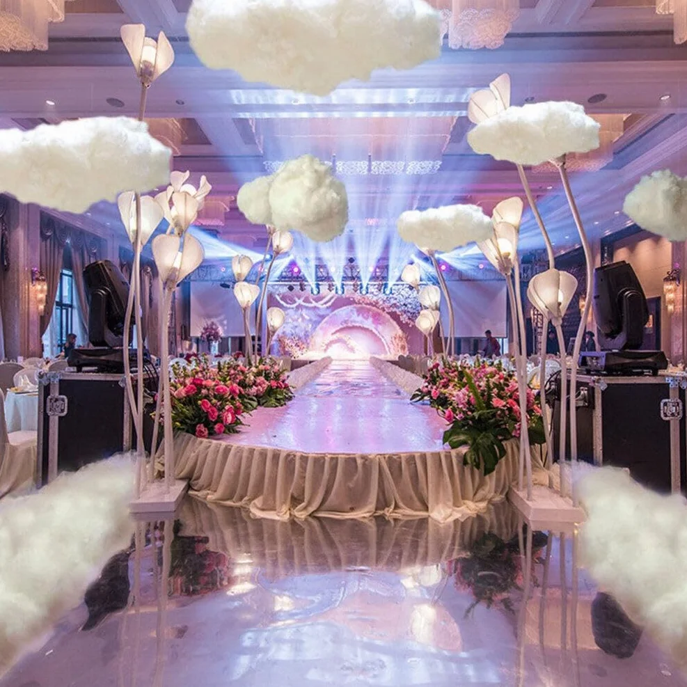 HOMSFOU 4 Piezas Nubes decoración de Techo Colgante Nube Brillante Flotante Algodón Artificial 3D