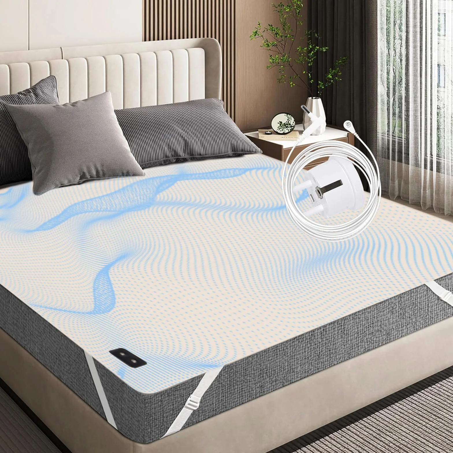 RIQINXIN Esterilla de Tierra Con Cable de Conexión, 150 x 200 cm, Transpirable, Fibra de Plata, Toalla Para la Salud, Producto de Puesta a Tierra Para Mejor Sueño, Beige