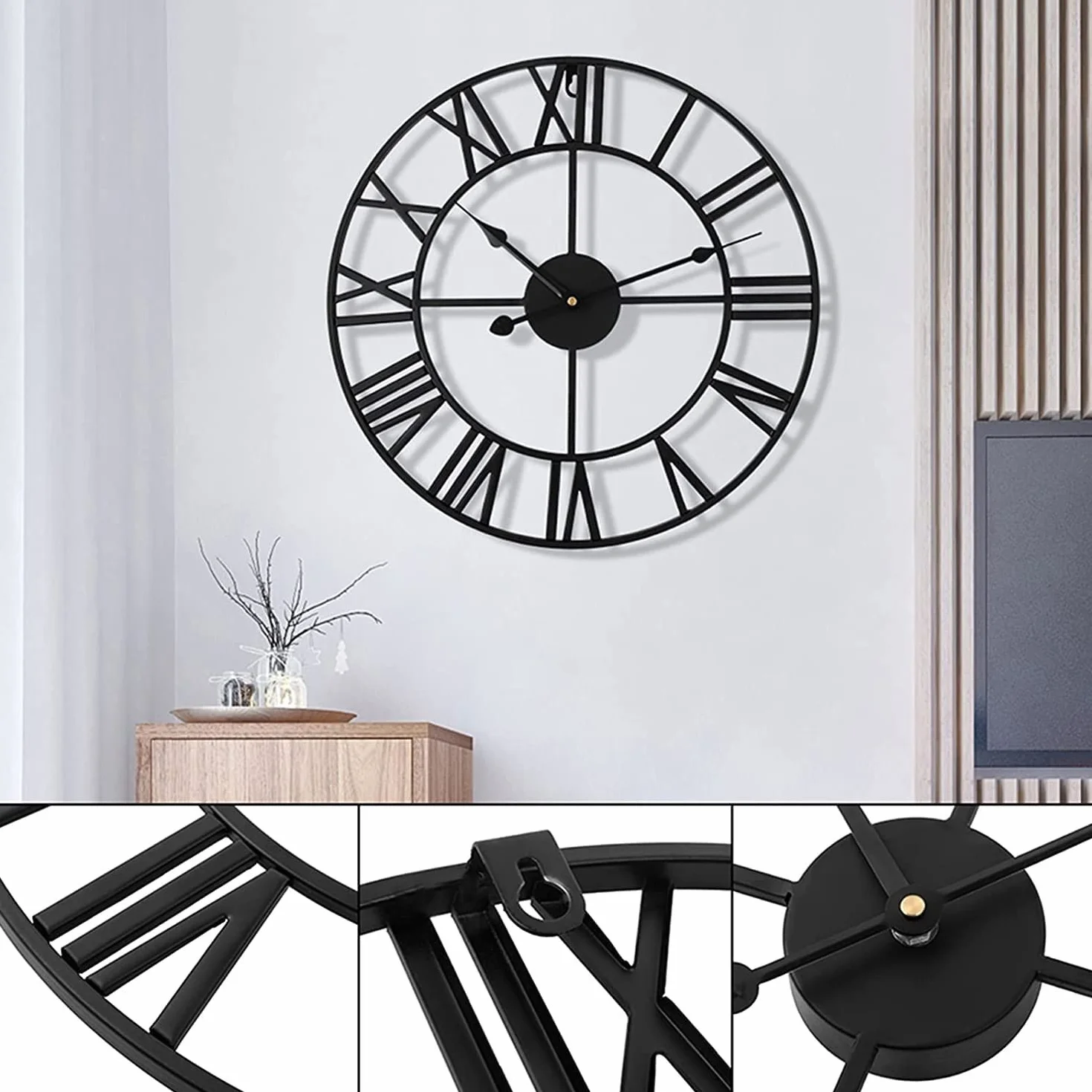 Reloj De Pared, Reloj De Exterior, Reloj De Jardín, Reloj De Pared De Estilo Industrial Europeo con Grandes Números Romanos, Reloj De Pared Silencioso De Metal para El H,40cm