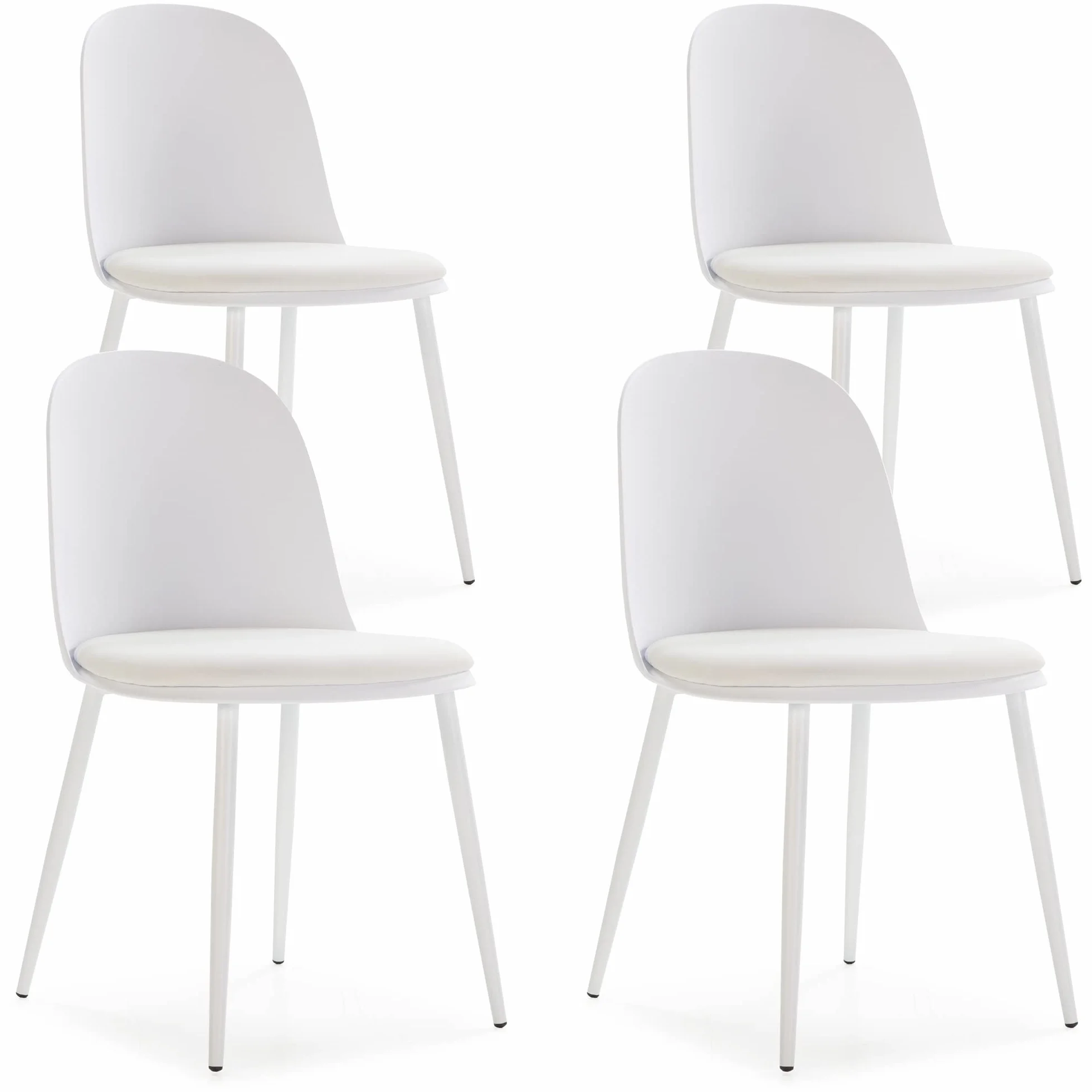 HOMN LIVING Set de 4 sillas Kana Blanco, Patas metálicas y Asiento tapizado, 45 cm (Ancho) 51,5 cm (Profundo) 83 cm (Altura)
