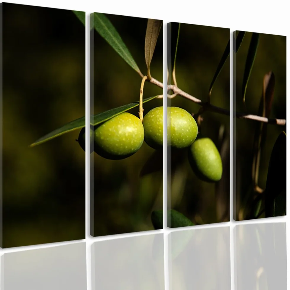 Feeby. Cuadro en Lienzo - 4 Partes - Cuadros decoración, Imagen Impresa en Lienzo, Canvas, Tipo C, 120x80 cm, Aceitunas, ÁRBOL, Verde
