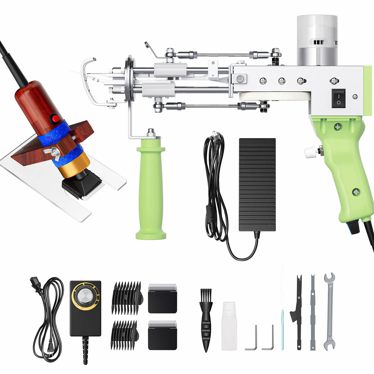 Aomdom Pistola Tufting 2 en 1 Tufting Gun 7-21 mm Tufting Pistola 5-40 puntos/sec Cut Pile& Loop Pila Tufting Gun Set para alfombra eléctrica Navidad Halloween DIY Alfombra