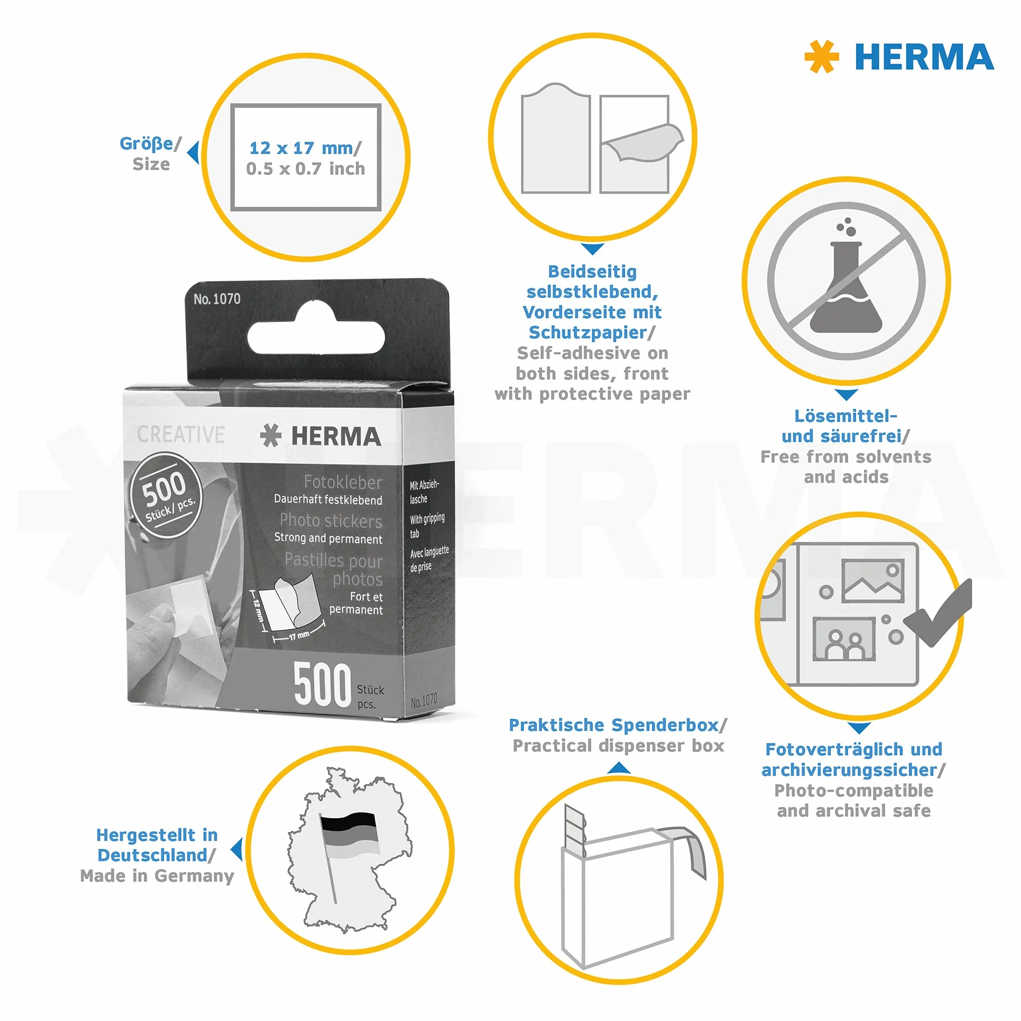 HERMA 9370 1X20 HERMA ADHESIVOS PARA FOTO 500 UNDS. PACK DOBLE