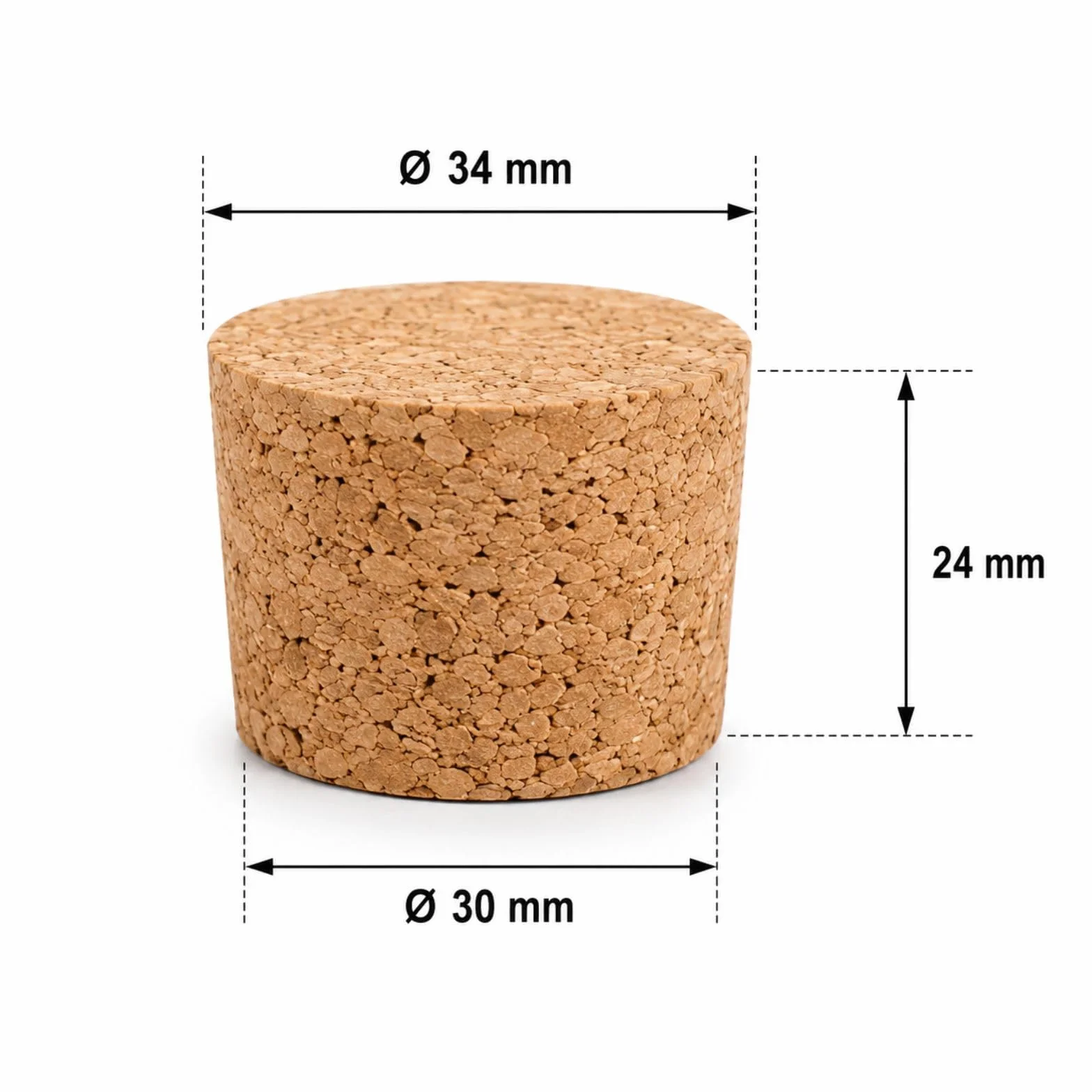 AlcoFermBrew - Tapones de corcho natural (34/30 x 24 mm, 50 unidades, para caramelos, señoras, jarras, botellas y cristalería de laboratorio