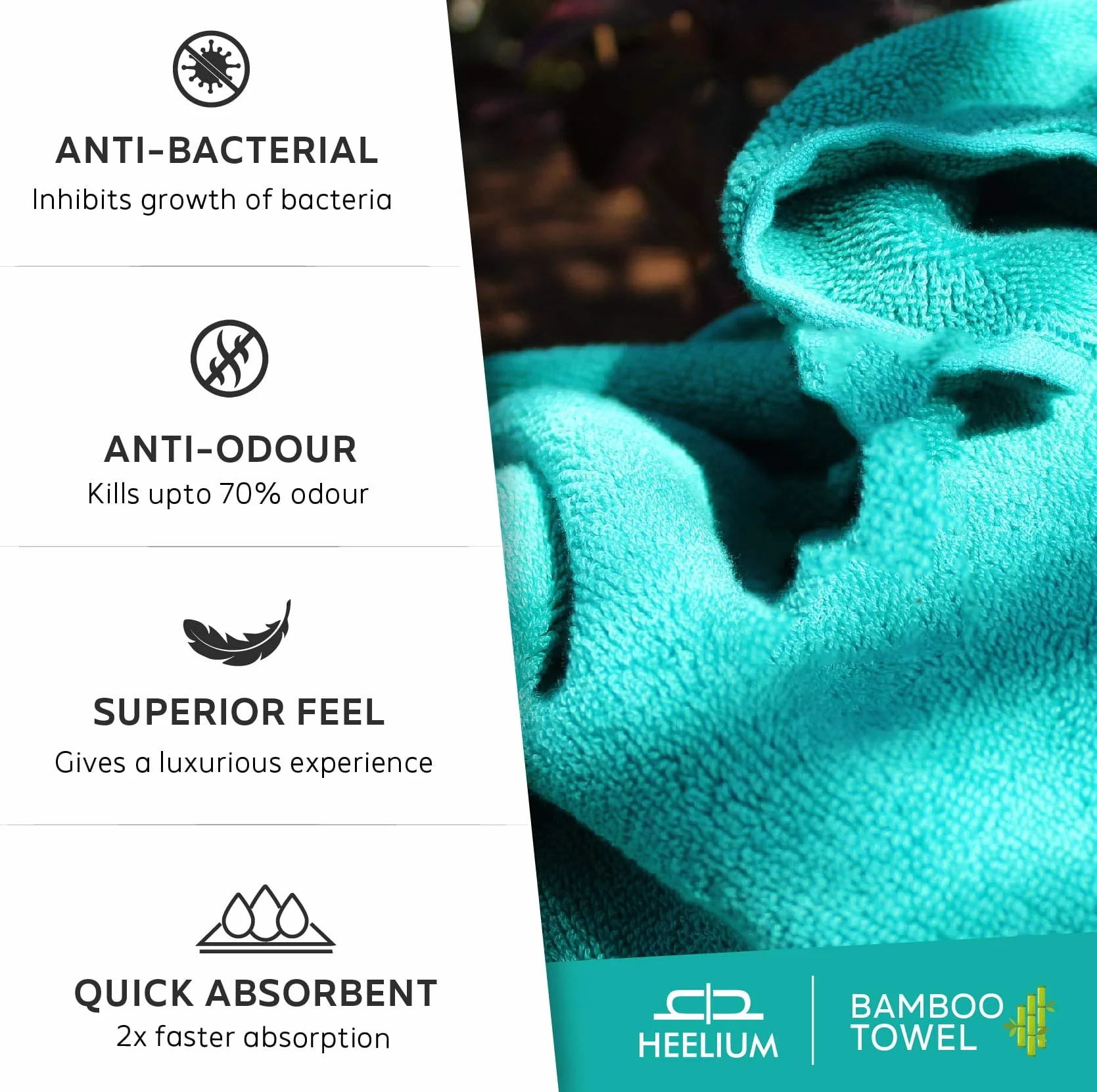 HEELIUM Toalla de baño de bambú, ultra absorbente, 3 veces más suave que las toallas de algodón, 140 x 70 cm, 600 g/m², paquete de 2, gris, verde azulado