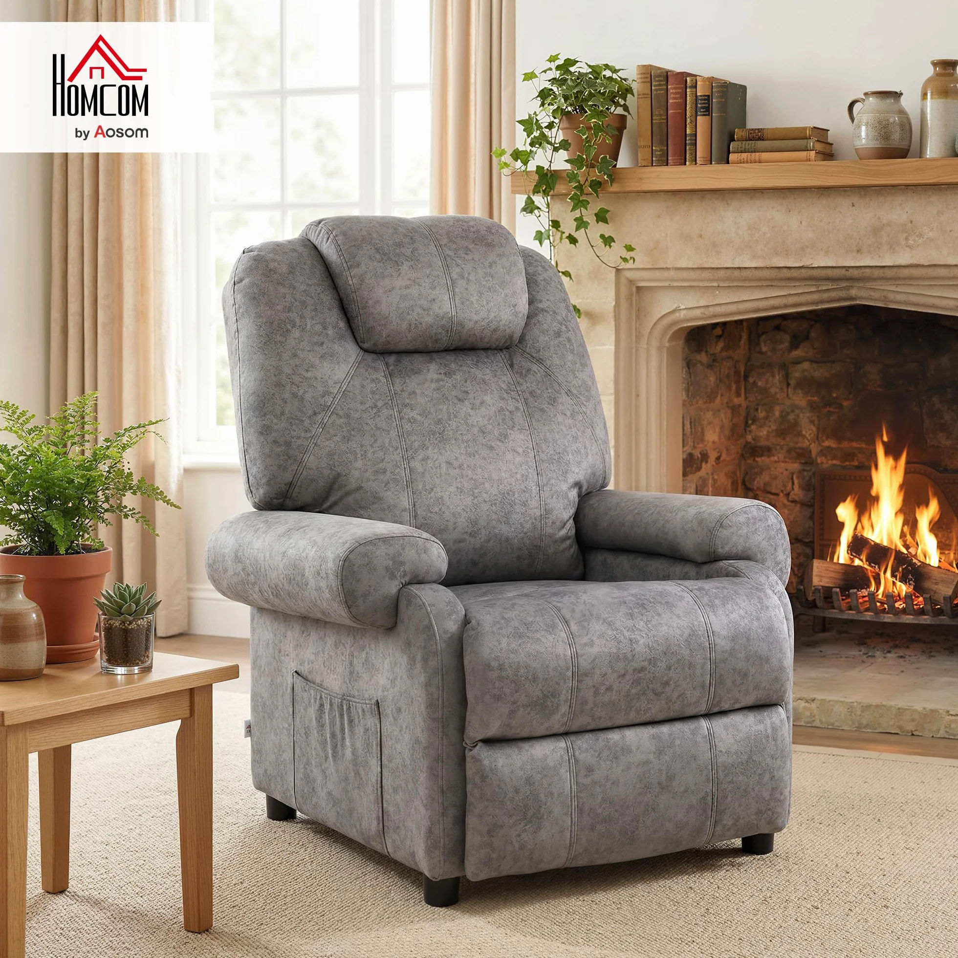 HOMCOM Sillón Relax Reclinable Manual, Sillón Relax de Terciopelo con Reposabrazos, Reposapiés, Acolchado Grueso, Butaca Reclinable hasta 135º para Salón, Dormitorio, Oficina, Gris