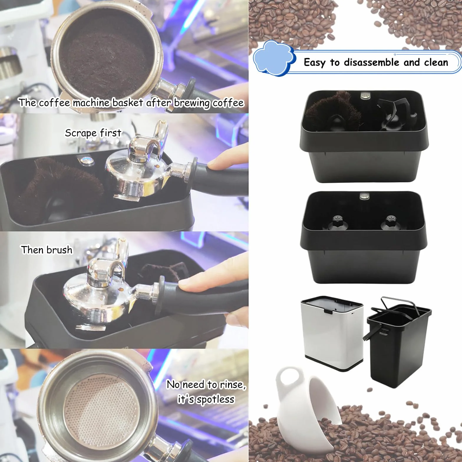 Limpiador De Portafiltros De Café, Máquina de Limpieza de Portafiltros de 150 W y 58 MM, Incluye 2 Raspadores & 1 Cepillar, Electric Coffee Fil TER Holder Cleaning Machine White