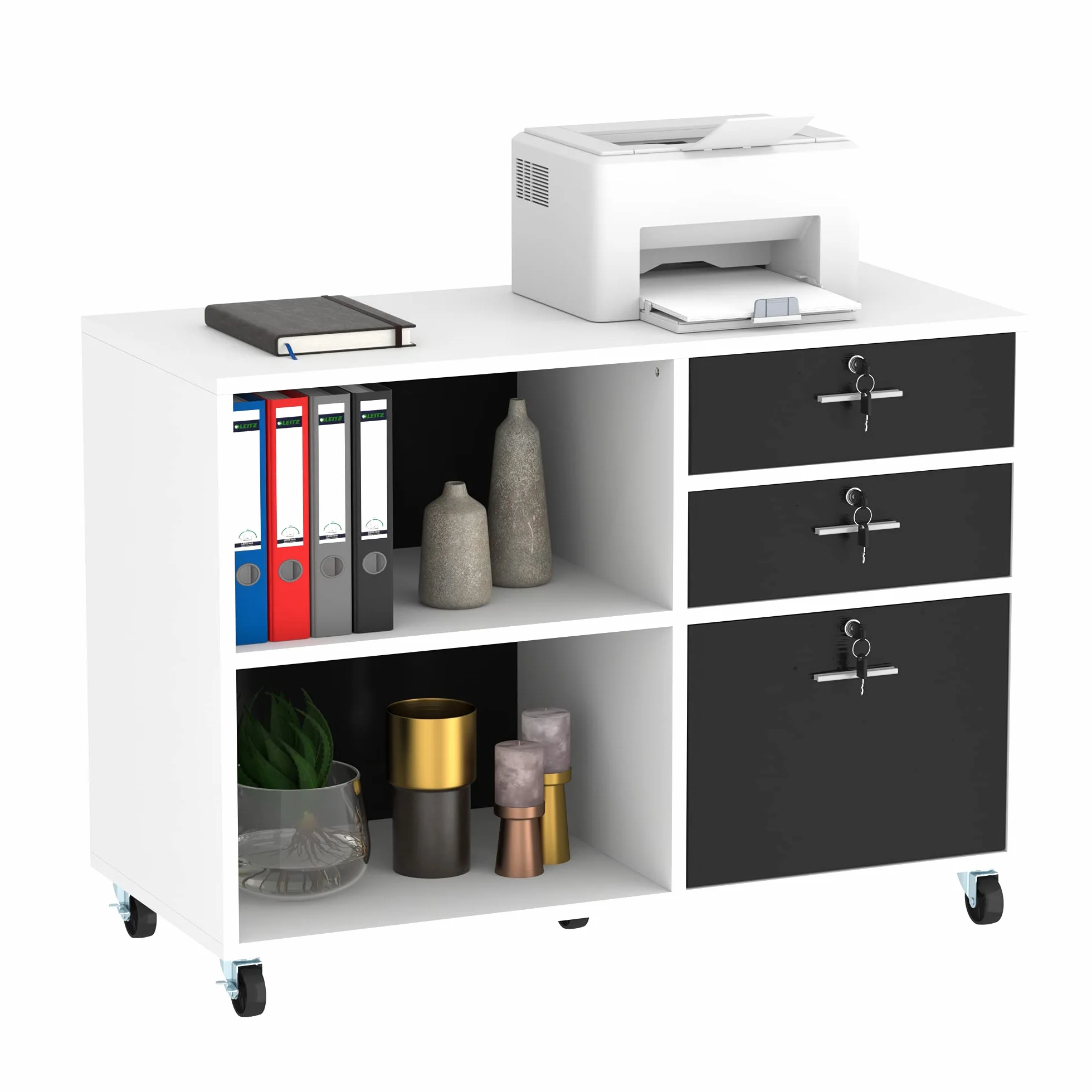 YITAHOME Archivador móvil con 3 cajones con Cerradura, archivador Lateral de Madera para Oficina en casa, gabinete de Almacenamiento para Documentos tamaño Carta, Mesa de Soporte para Impresora con