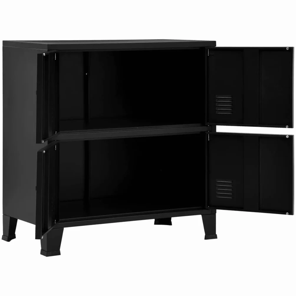 Willood Mueble Indutrial con 4 Puertas Mueble Despacho Oficina Armario Malla Cajones Compartimentos Almacenamiento Organizador de Acero Negro