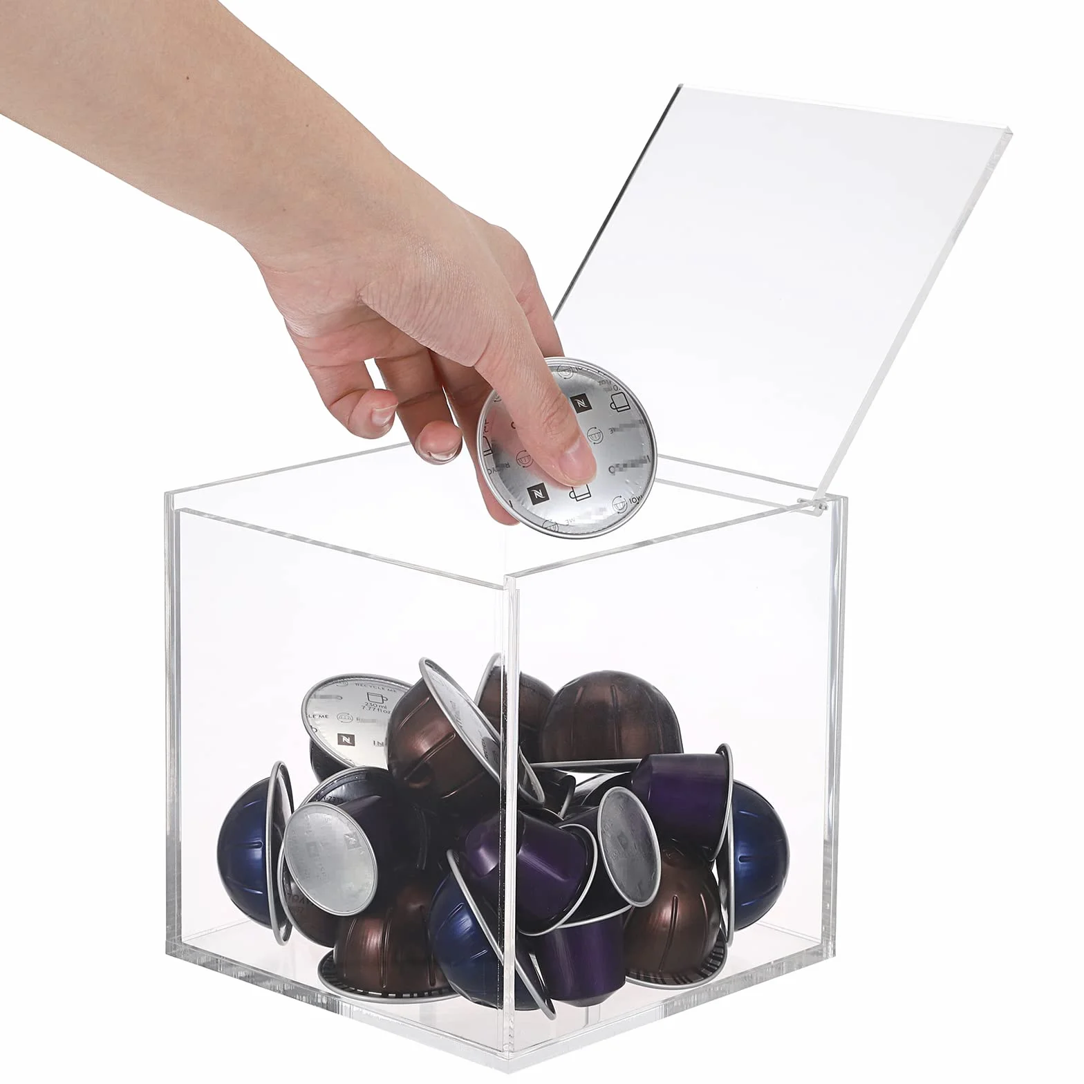 IGNPION Caja de almacenamiento acrílica para cápsulas de café con tapa 15 cm