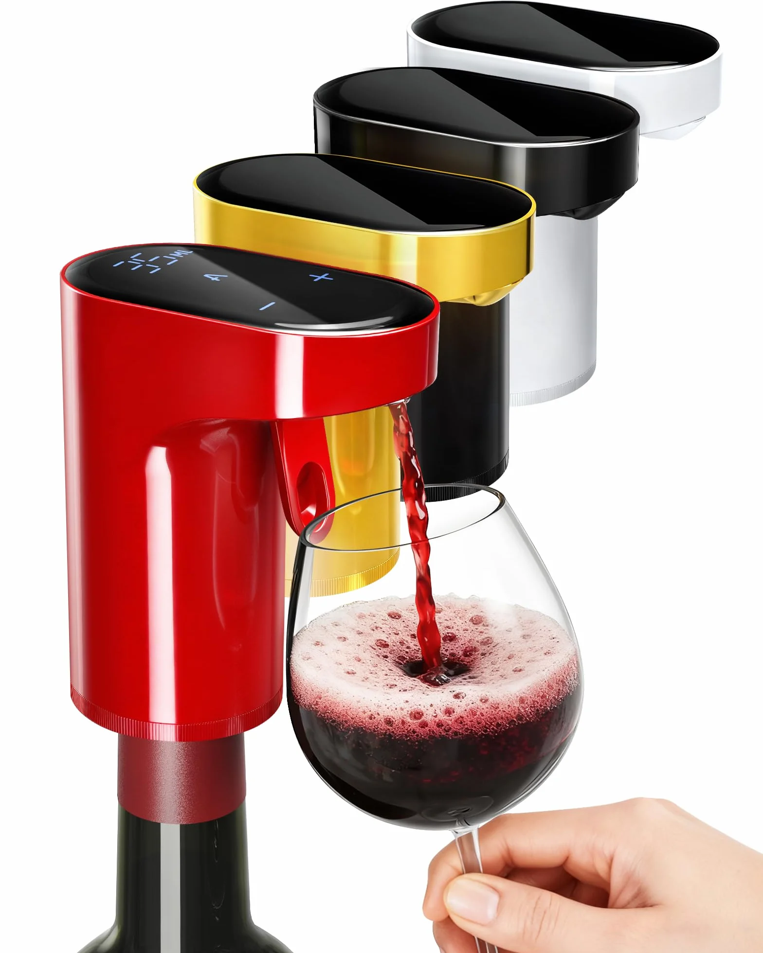 Regalo Asunción Virgen - 5en1 Decantador Eléctrico Vino y Dispensador Licor | Aireador Automático Dosif Precisión 1-999ml | Para amantes vino, whisky, anfitriones (Rojo)