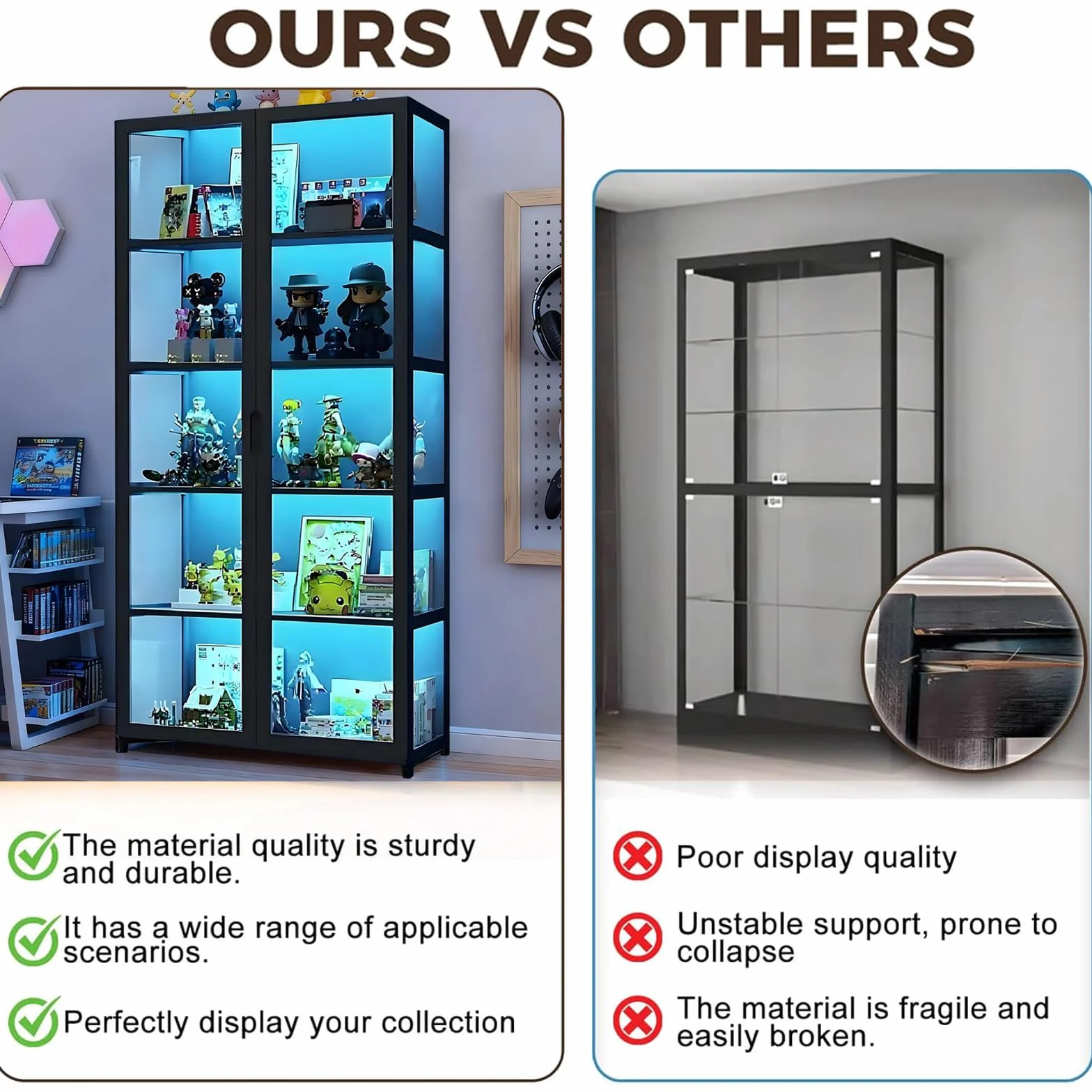 Vitrina con Puertas de Vidrio acrílico, Organizador de Juguetes coleccionables de 5 Niveles y Estante de exhibición, estantería para el hogar, Sala de Juegos, Sala de Estar (Negro)