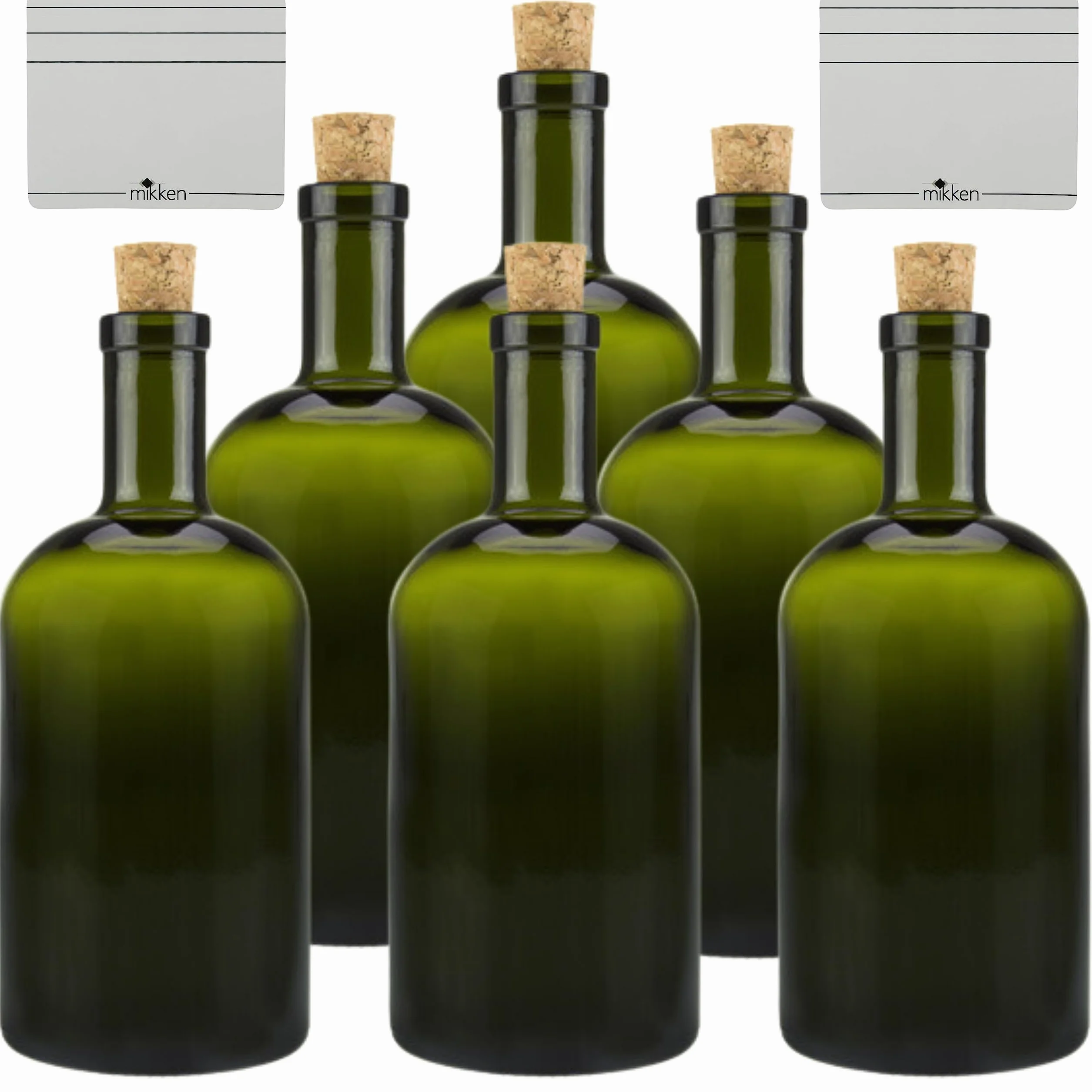 mikken 6 botellas de cristal verde y marrón de 500 ml con corcho.