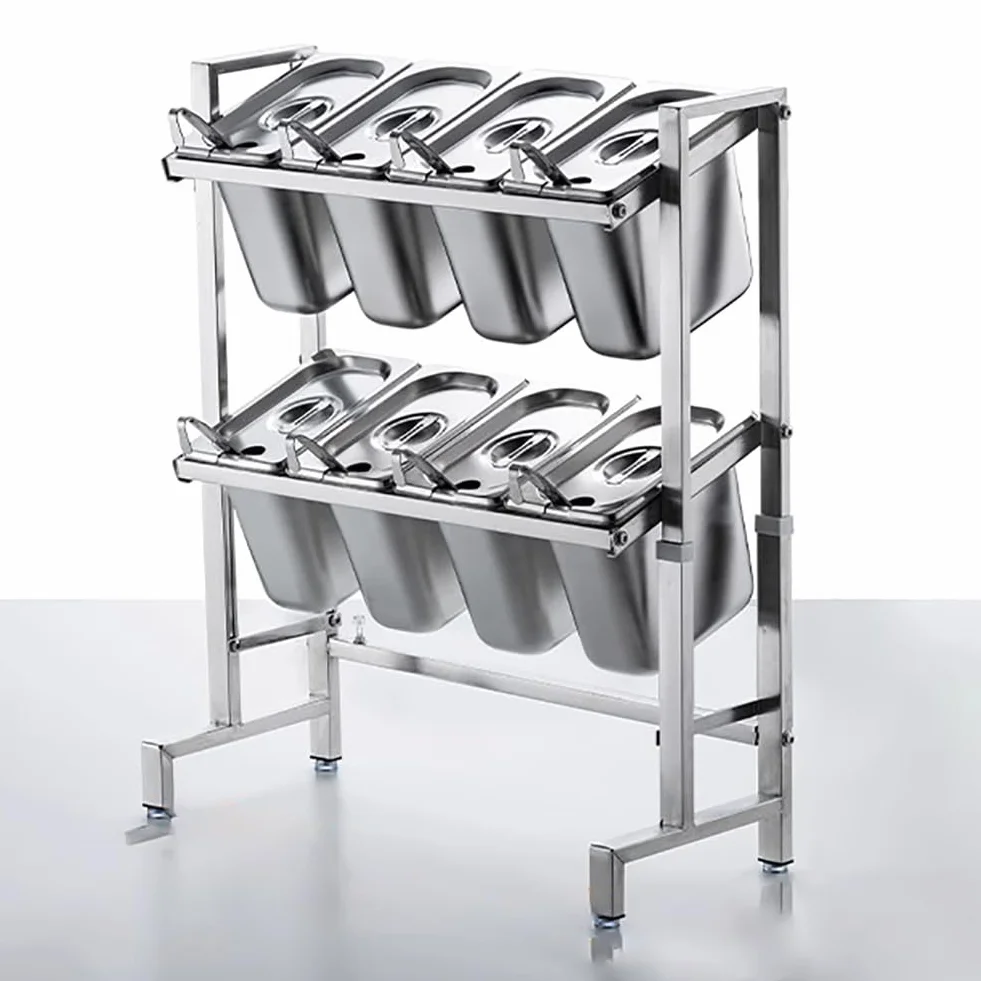 Especiero De Acero Inoxidable De 2 Niveles, con Tapa Y Cuchara, Dispensador De Especias Elevado Y Organizador Extraíble para Restaurantes.,D