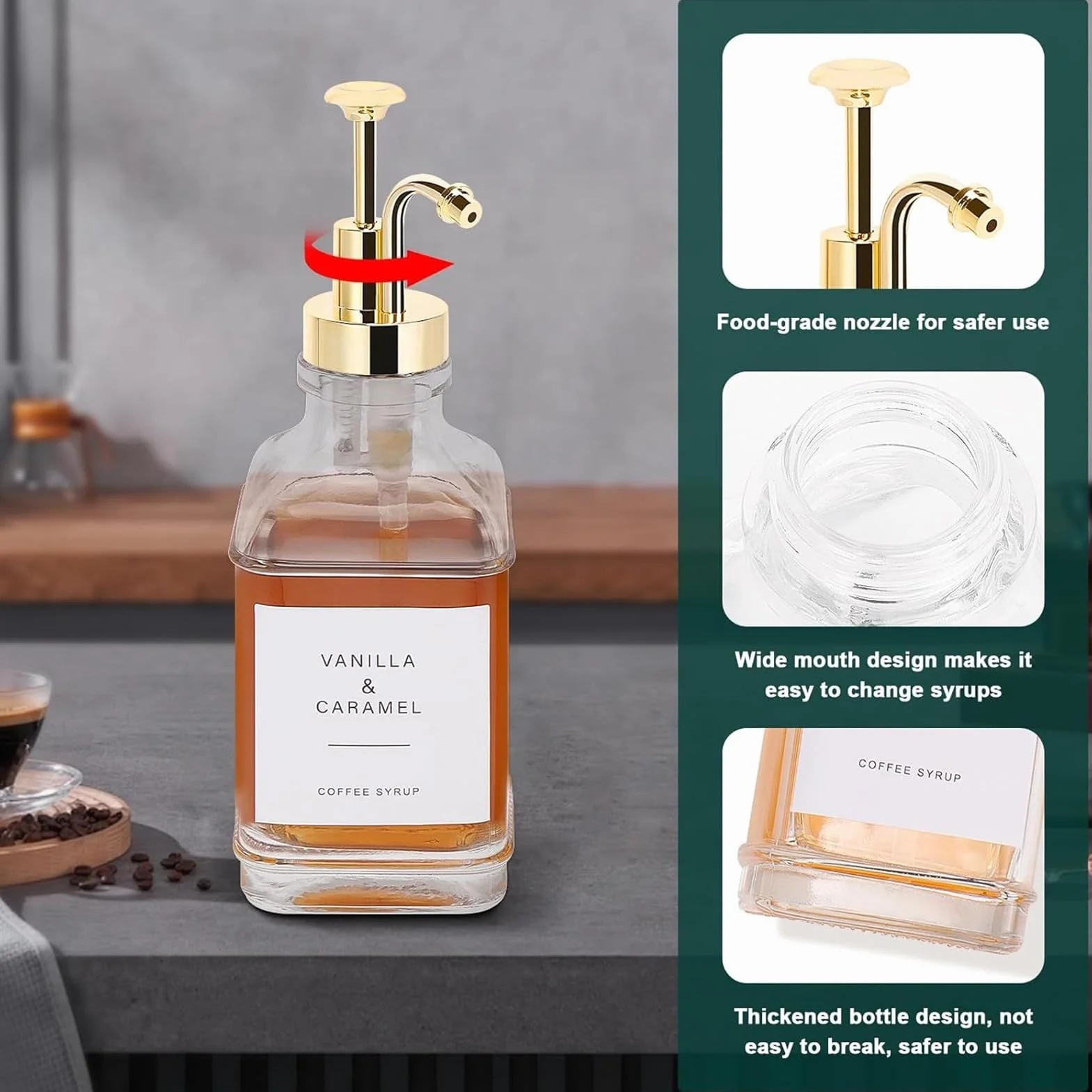 Dispensador de de, para cafés y Tiendas de café, Botella de Salsa | Transparente para Salsa de Ketchup jabón de Manos Cocina Mesa Postre Cocineros casa Baristas Bar Club