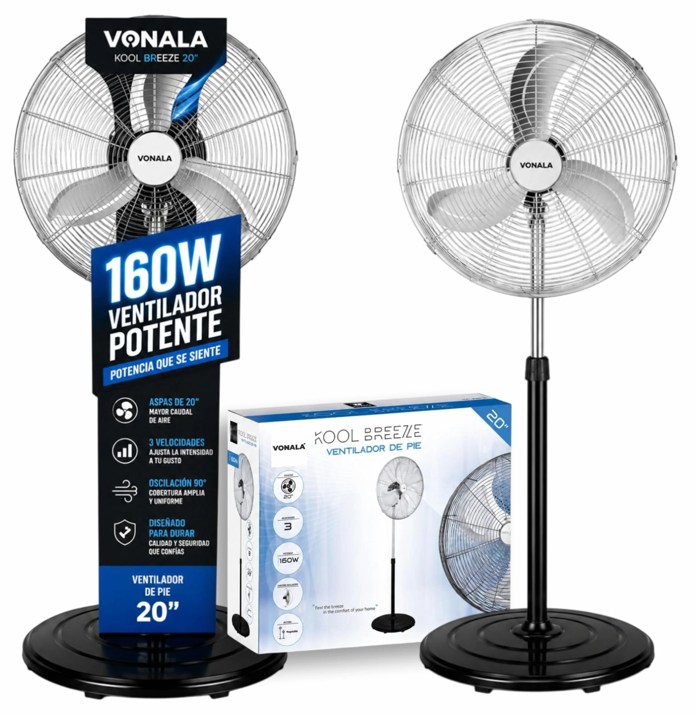 Ventilador Industrial Potente y Ultra Frío 160W 20", Ventilador Pie 142cm Oscilante 3 Velocidades, Ventiladores de Pie, Ventilador Exterior Terraza o Interior, Ideal Gimnasios, Restaurantes, Comercios