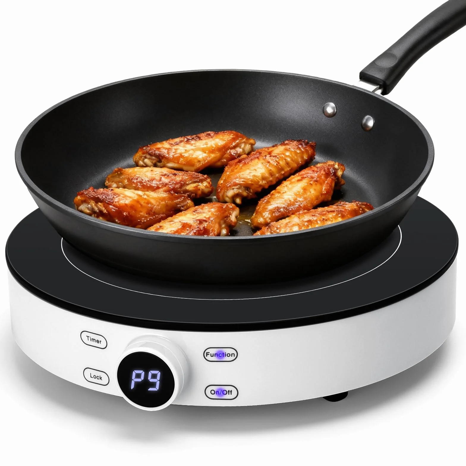 Aigostar Placa de Inducción Portátil 1 Fuego Cookmate, 2000W de Potencia en 9 Niveles, Display Táctil, Temporizador, Bloqueo para niños, Diseño en Cristal de Alta Resistencia, LED-Display, 26 cm