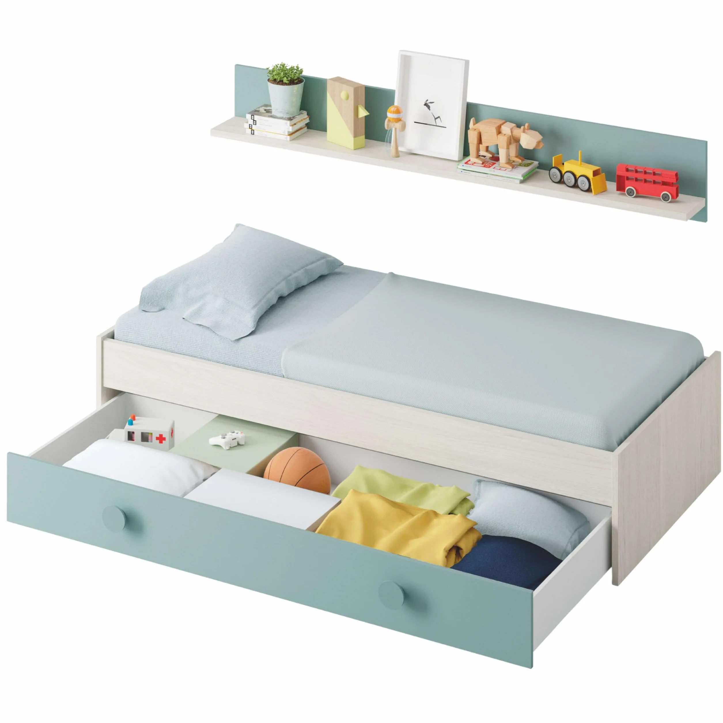 Miroytengo Pack Completo Habitación Juvenil en Color Verde y Blanco Alpes Muebles Dormitorio Infantil con Somier Incluido