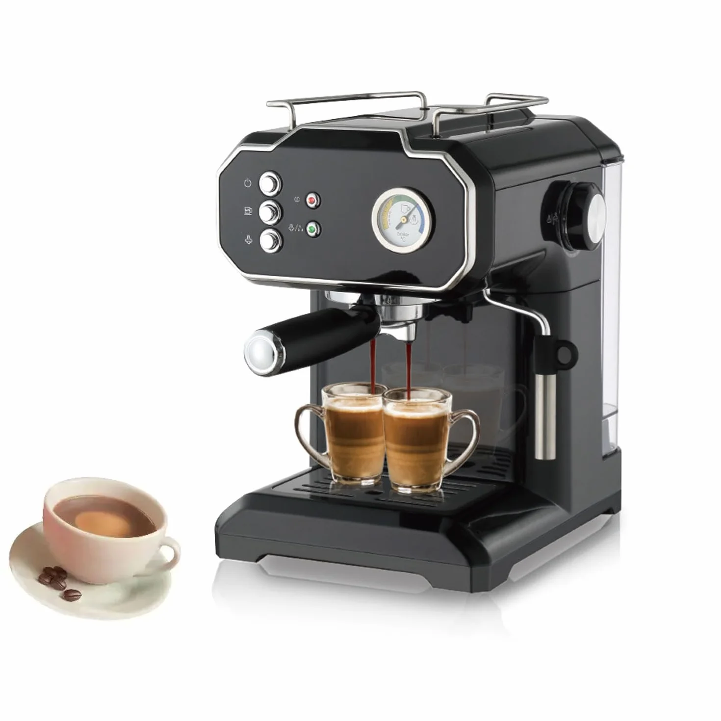 Cafetera Espresso, Mini Cafetera Automática De Alta Presión De 1,8 L con Varilla Vaporizadora De Espuma De Leche, Ciclo De Preparación Doble, Cafetera con Leche De 850 W para Oficina, Cafetería
