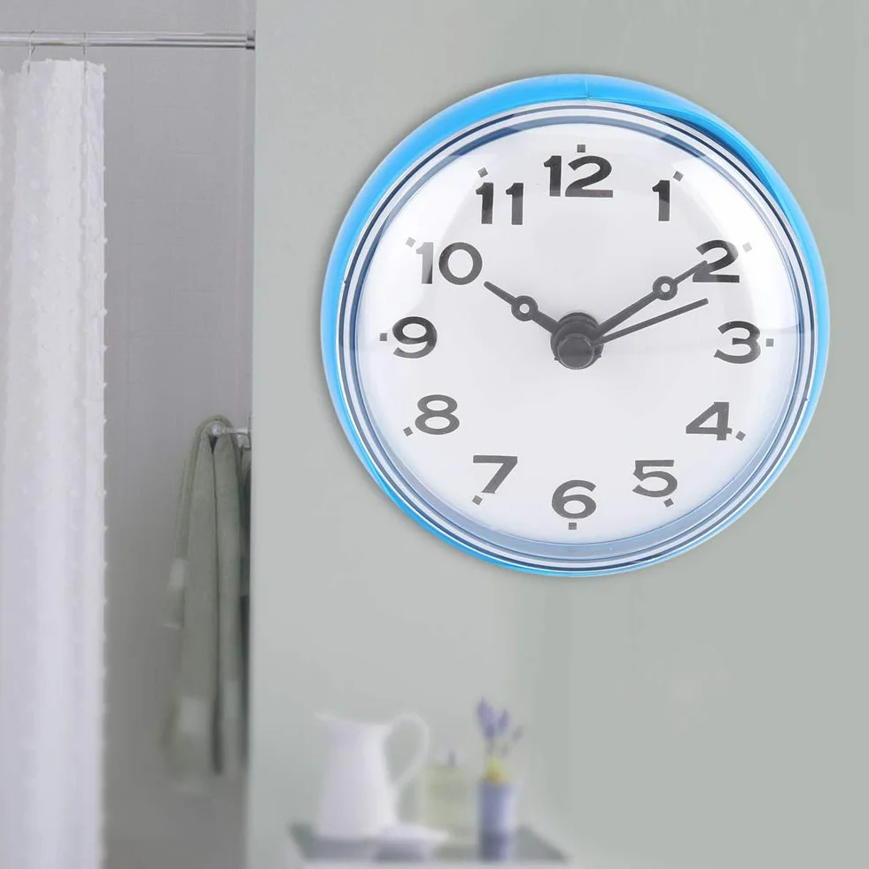 Reloj a Prueba de Agua para Baño con Ventosa, Metal Rojo, Pequeño (Azul)