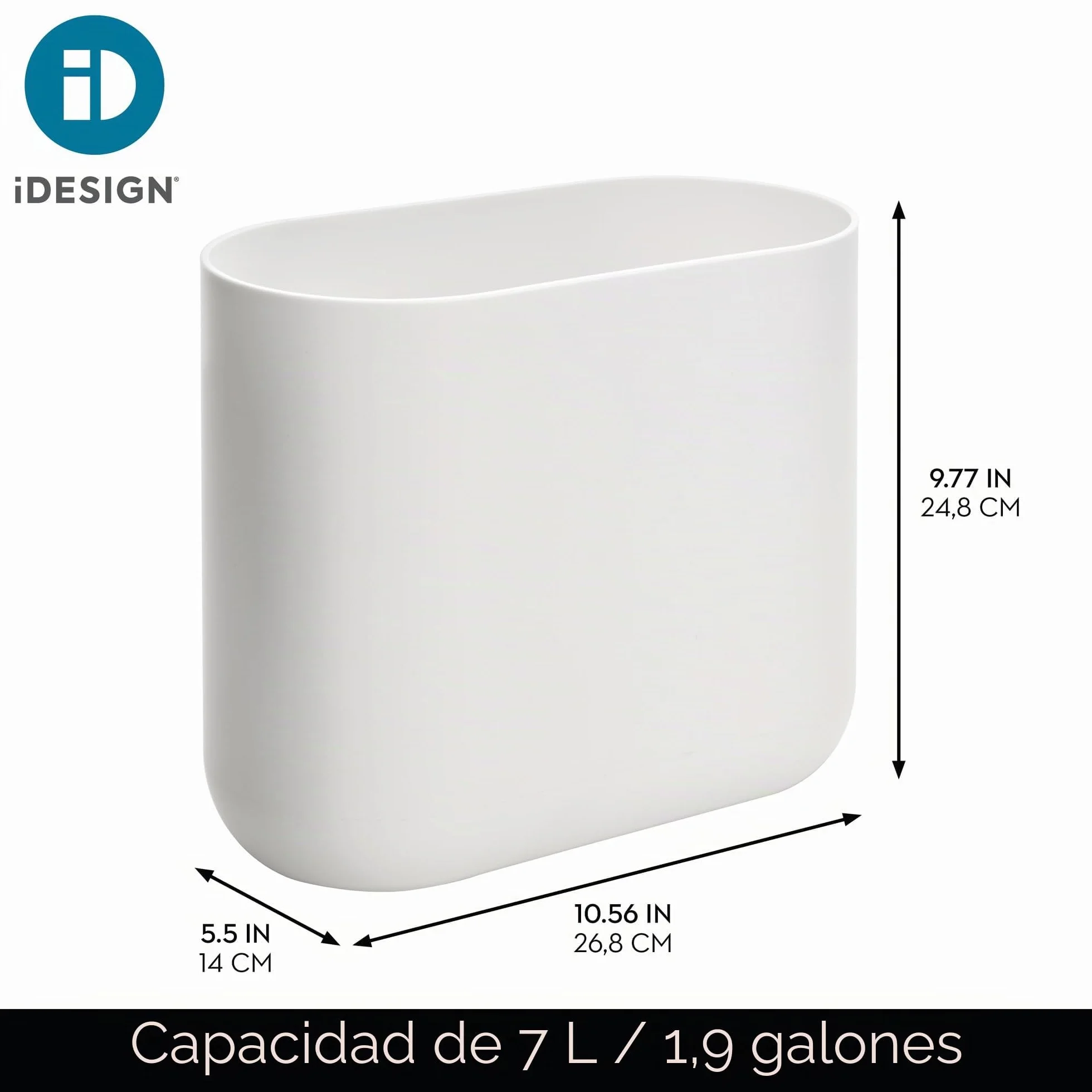 iDesign Cubo de basura baño cocina papelera pequeña plástico blanco 26.8x14x24.8 cm