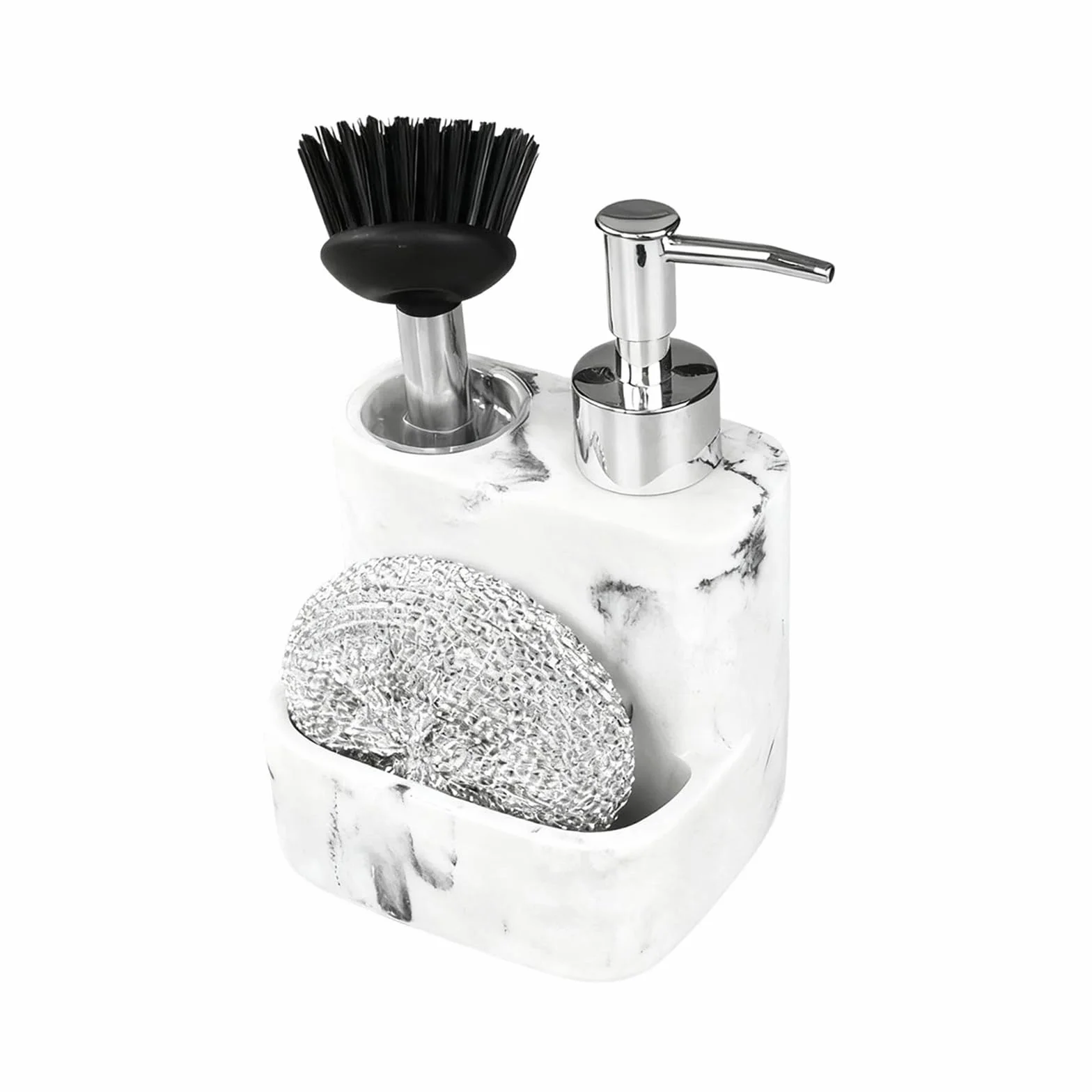 Encimera Dispensador de jabón 3 en 1 con Bola Limpieza y contenedor Prensa Bomba Premium Cepillo Decoración Vintage para el baño