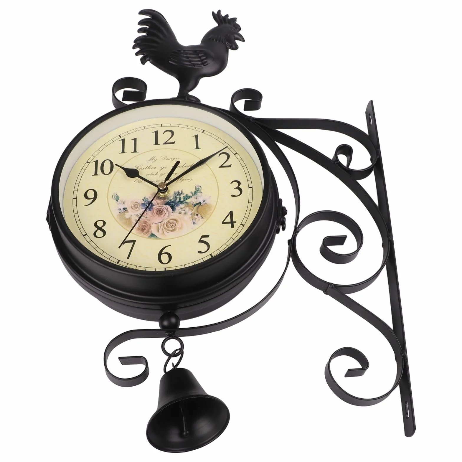 Reloj de pared de doble cara, reloj de estación de hierro negro de 39 cm con movimiento de cuarzo silencioso, números grandes para decoración del hogar y sala de estar