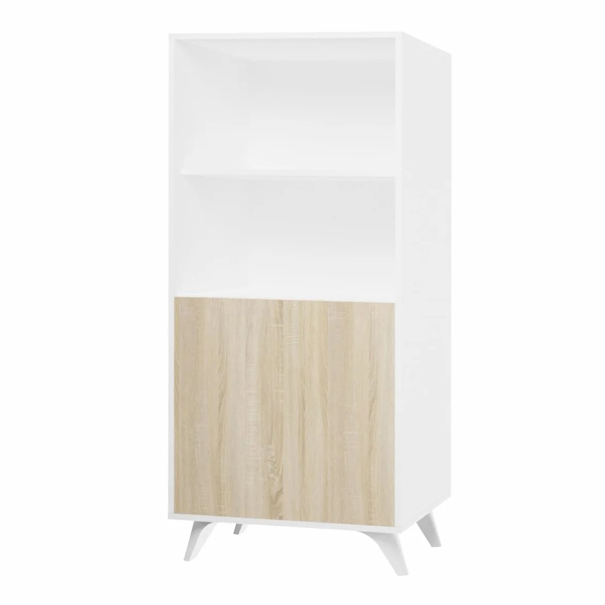amuéblate Online - Mueble Bar para Salón o Comedor, Modelo Lotus, Práctico y Funcional, Color Blanco-Roble, Fácil de Montar, Medidas: 60 cm (Ancho) x 135 cm (Alto) x 39,6 cm (Fondo)