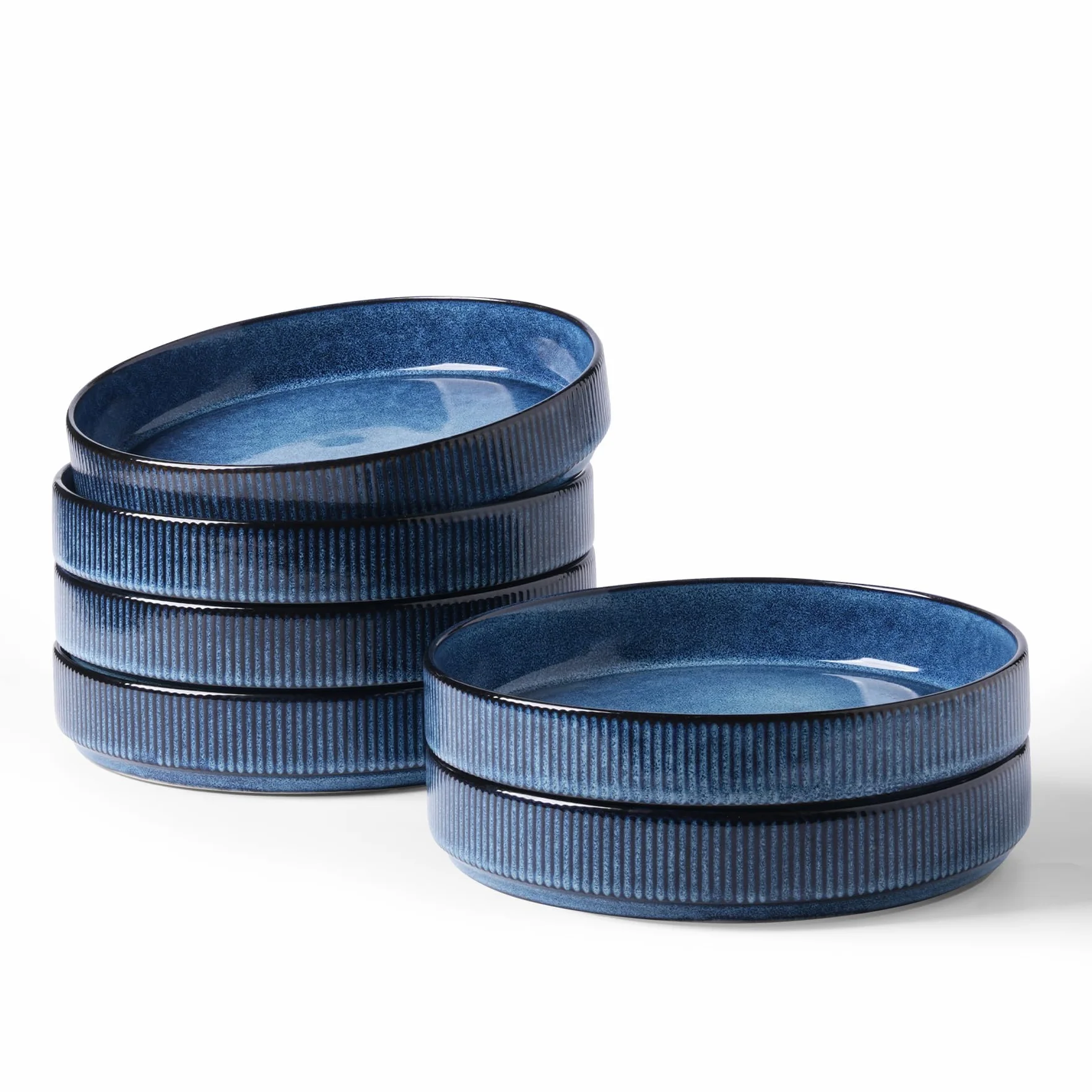 Richmount Star Set cuencos, 6 platos hondos pasta 21 cm, Niebla Azul | Platos sopero para ensalada y postre, apilables, aptos para lavavajillas y microondas, con esmalte reactivo único