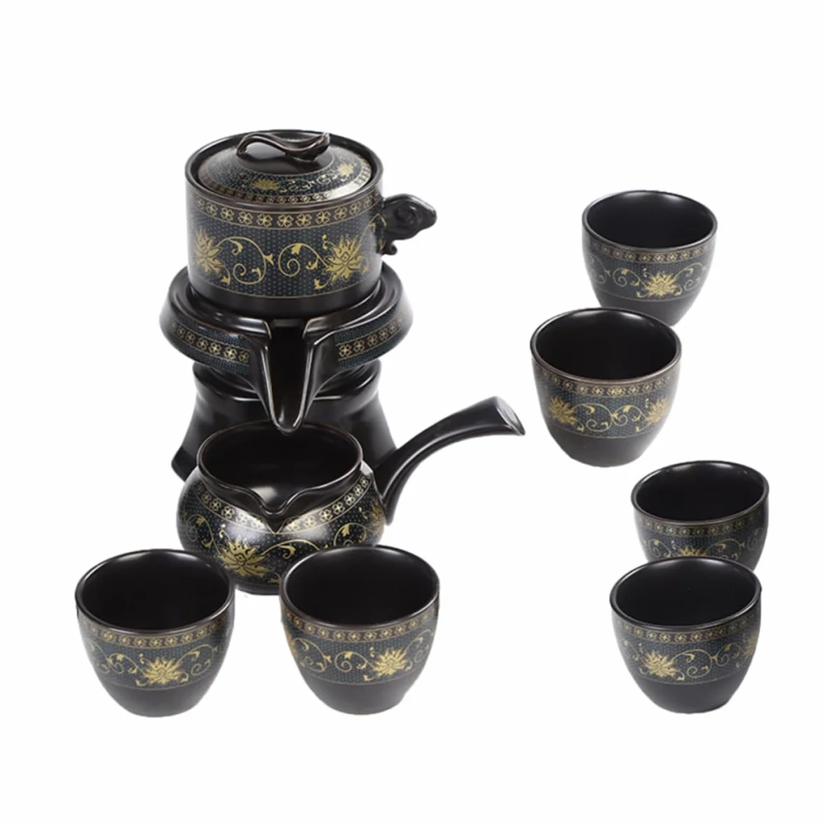 GLEAVI Juego de Tetera y Función Antiquemaduras Diseño Retro de Cerámica Negra para Oficina y Aficionados al Té Suelto