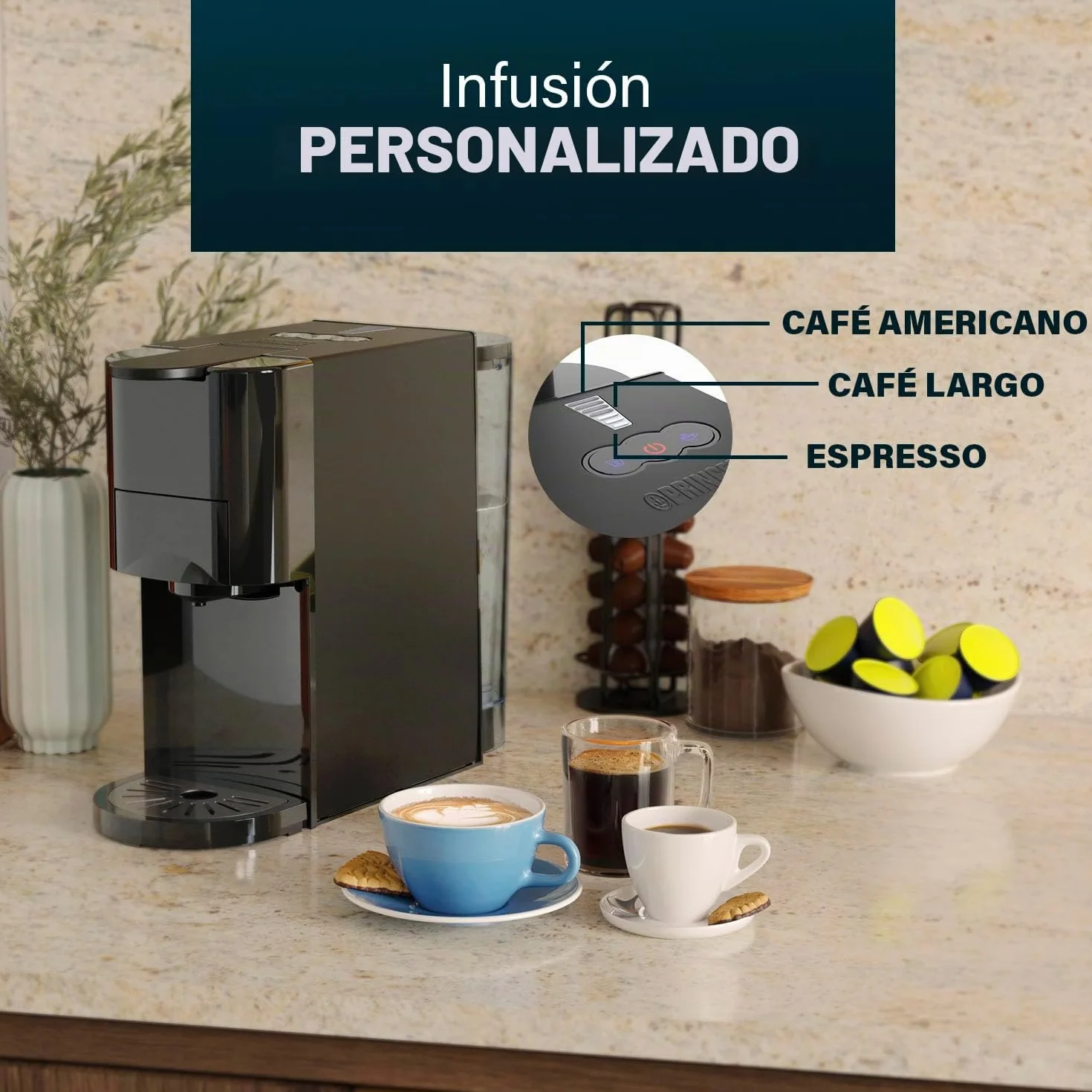 Princess Máquina multicápsula, bomba italiana de 19 bares, depósito de agua de 800 ml, compatibilidad 4 en 1, 1450 W, compatible con Nespresso® y Dolce Gusto®, sin BPA, piezas desmontables, 249454