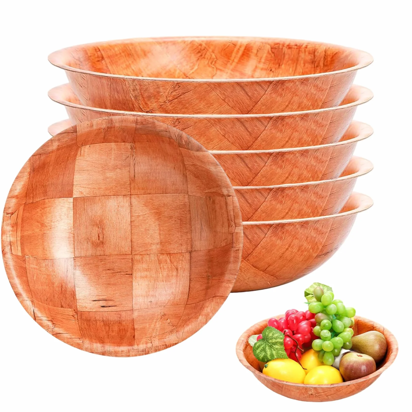 6 unids/Set ensaladera de Madera de 10 Pulgadas Redonda apilable de Madera Natural ensaladera Herramientas de Cocina rústicas para Frutas y Verduras Cocina..