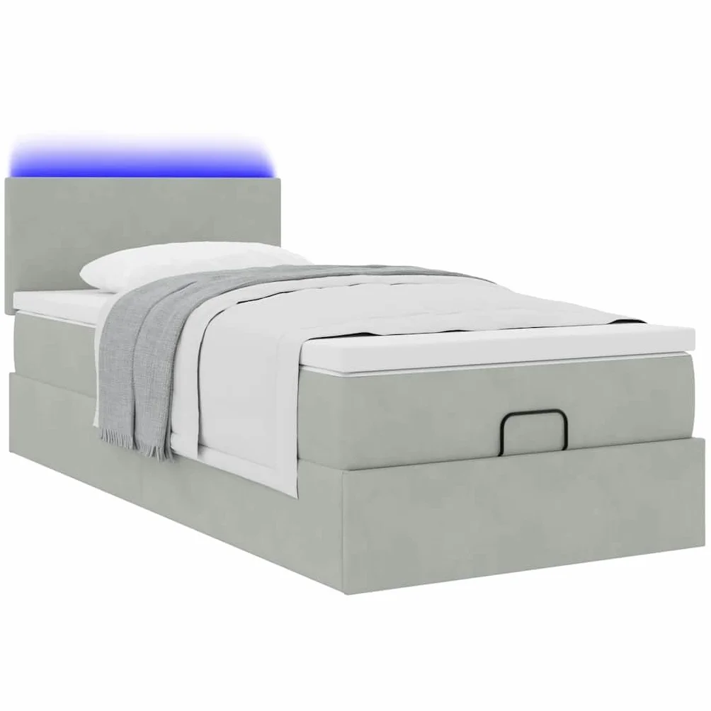 Cama otomana de 80 x 200 cm de terciopelo con colchón LED y espacio de almacenamiento, altura ajustable para jóvenes e invitados dormitorio
