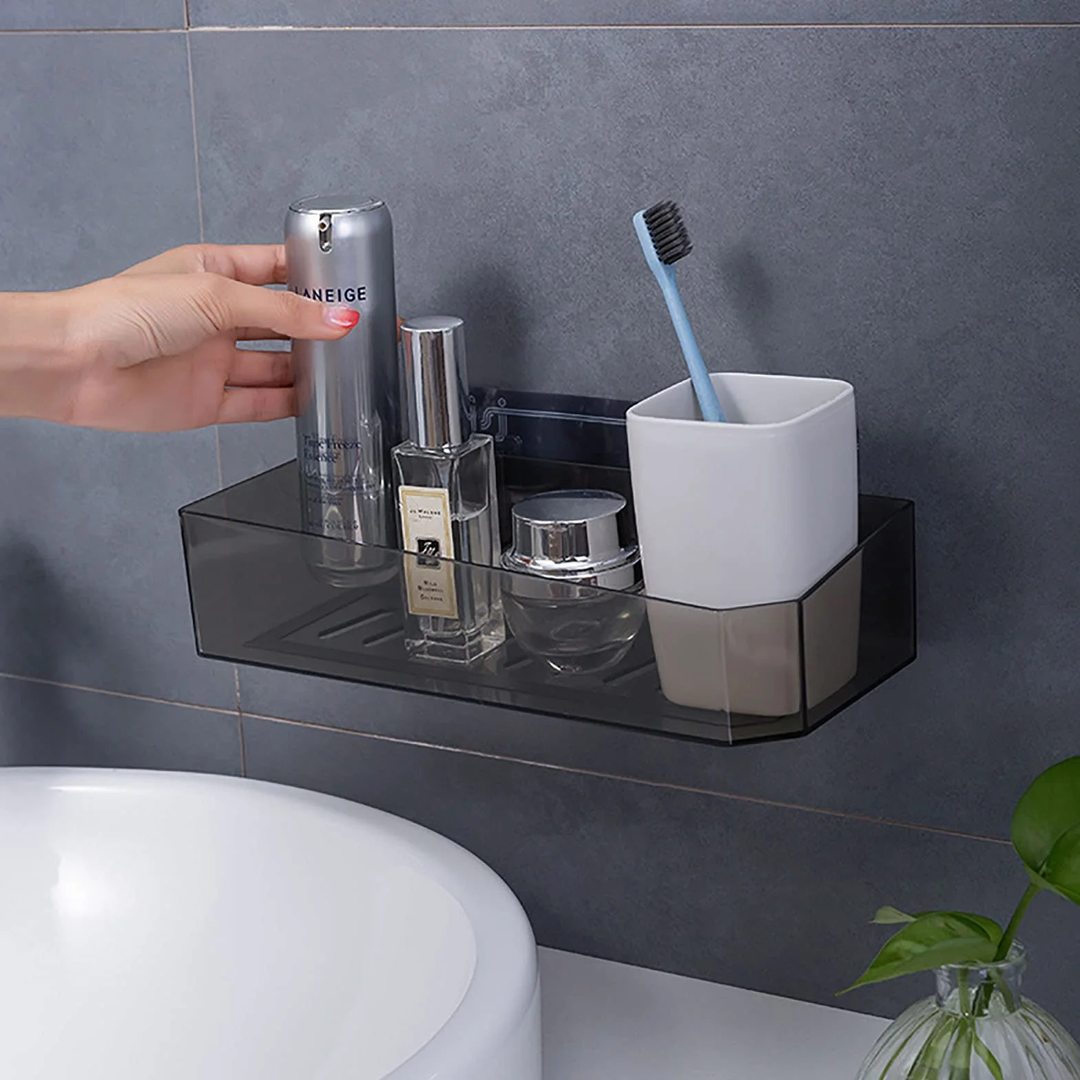 estantes de baño exquisitos Almacenamiento de baño Adhesivo montado en la Pared estantería de Ducha Estante de baño sin Perforaciones para Cocina baño Inodoro/Negro
