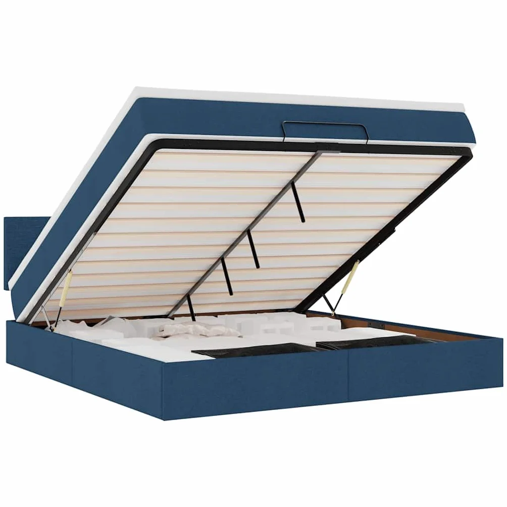 Cama otomana con colchón, 160 x 200 cm, cama de almacenamiento, en color azul, LED, cabecero de invitados, cama de invitados, comodidad para jóvenes y adultos, para dormitorios y habitaciones