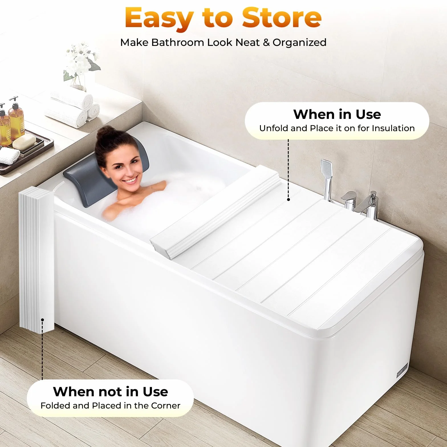 Cubierta de bañera plegable de PVC, 170 x 75 cm, impermeable, resistente al polvo, para todos los baños estándar (blanco)