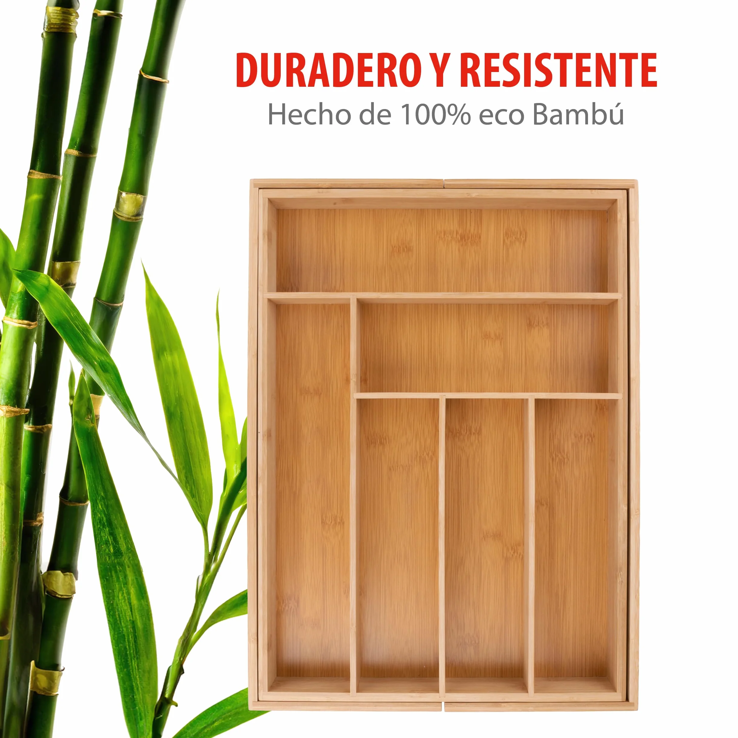 Organizador Cajones Alpina Extensible 46x34-56,5x6 cm 8 Compartimentos Bambú