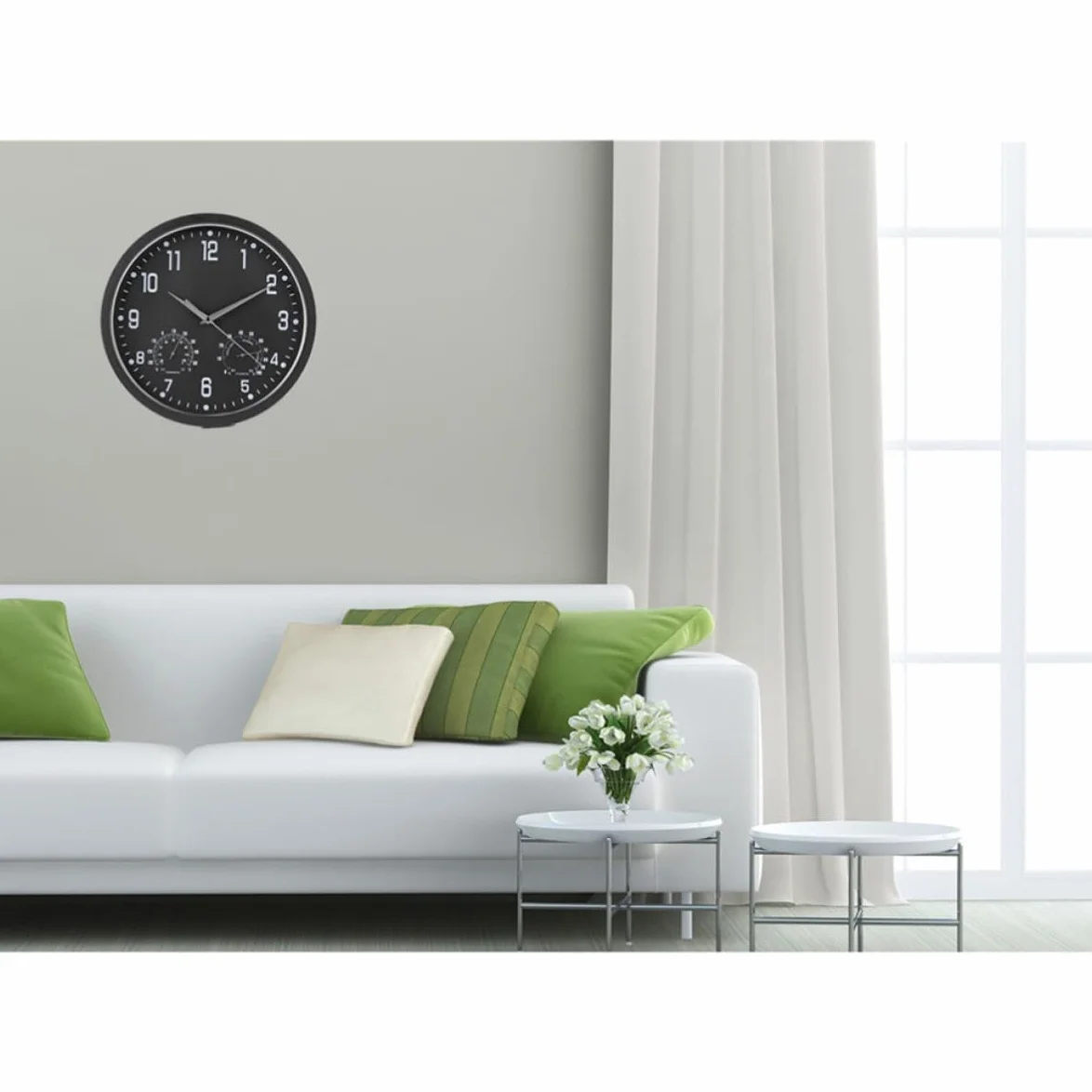 DECHOUS Reloj de Pared Moderno Termómetro y Higrómetro Diseño Retro Elegante Números Grandes y Movimiento de Cuarzo Silencioso para Salón Dormitorio y Oficina Marco Negro y Agujas