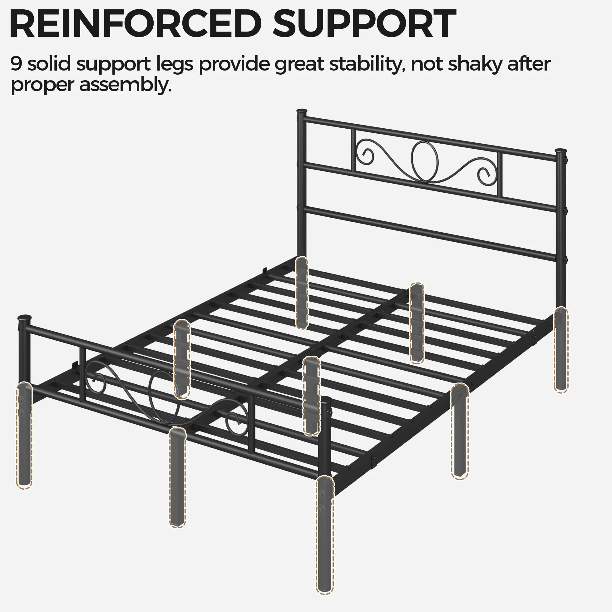 Yaheetech Cama Doble Hierro para Colchón de 135 x 190 cm Estructura Industrial de Metal Negro, Marco Base