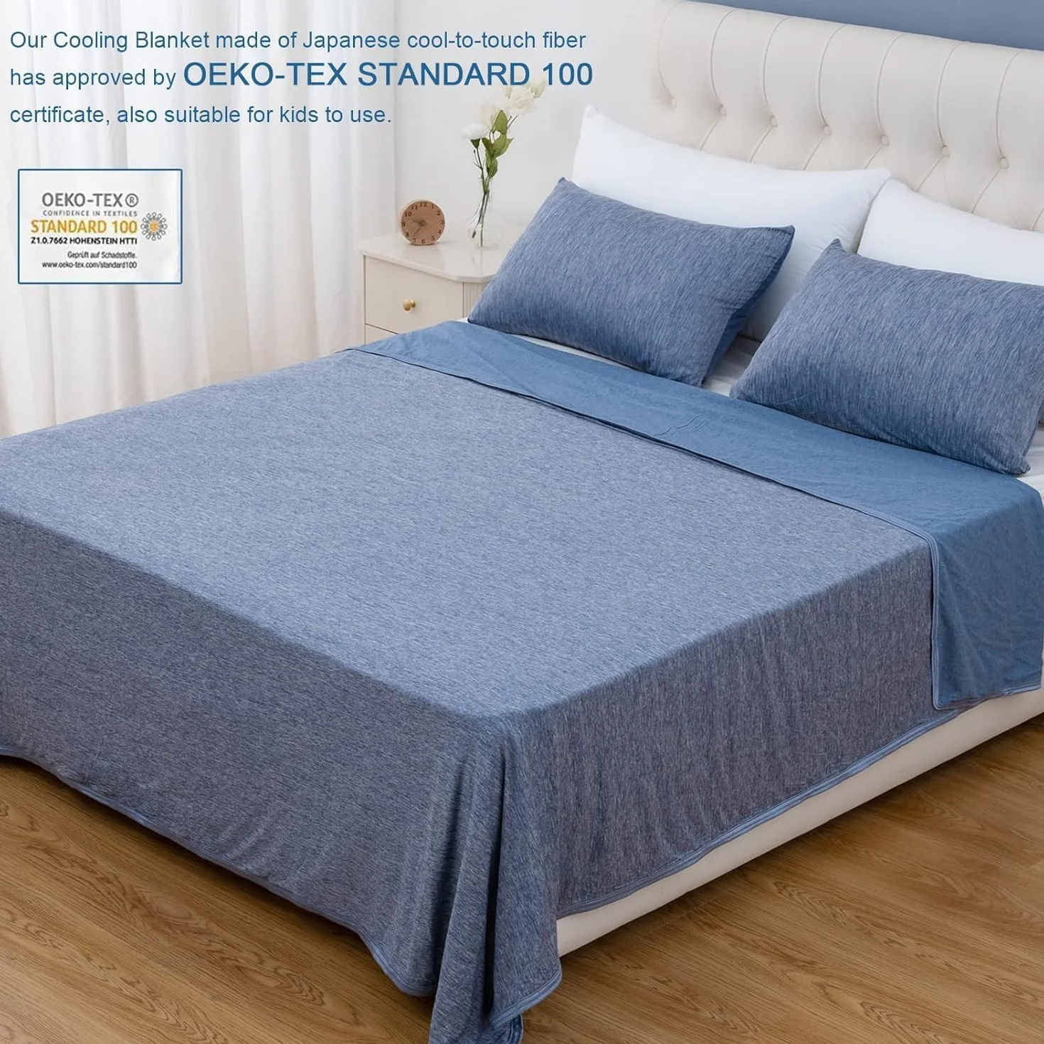 Manta refrescante para Sudores nocturnos, Manta fría de Verano para Personas Que Duermen con Calor, Q-MAX > 0,45, Fina, Suave, Transpirable, Ligera, Fresca para Cama, 152 x 203 cm, Azul