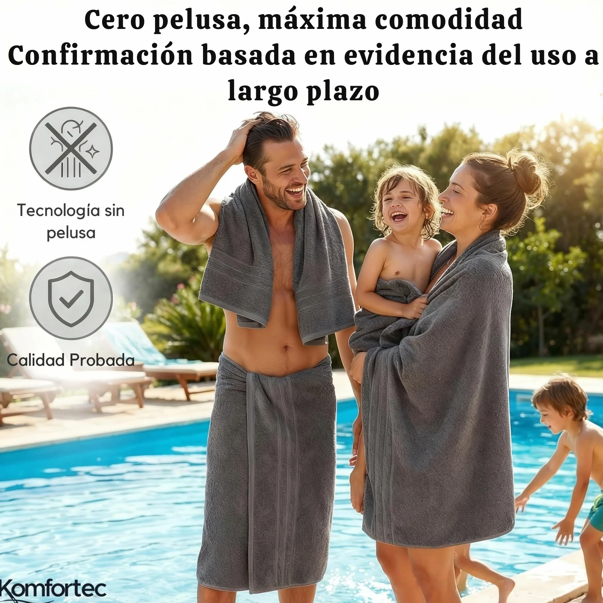 Komfortec Juego de Toallas 8 Piezas | 4 Toallas de Baño 70x140 cm y 4 Toallas 50x100 cm, 100% Algodón, Suaves y Absorbentes, OEKO-TEX, Antracita
