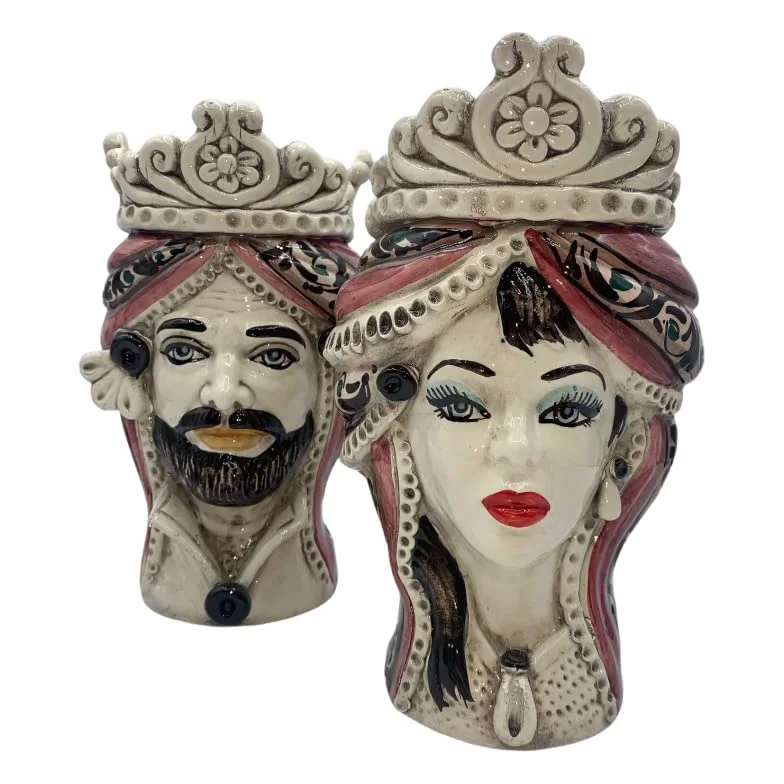 Cabezas de Moro Siciliano (1 Pieza) h Aproximadamente 20 cm Cerámica de Caltagirone, Los Normandos, Rosa - Hombre