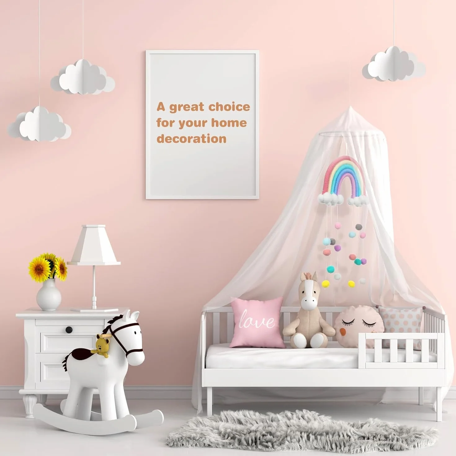 Macramé Decoración de Pared Nubes Arcoíris Pompones Boho para Niños Habitación Infantil